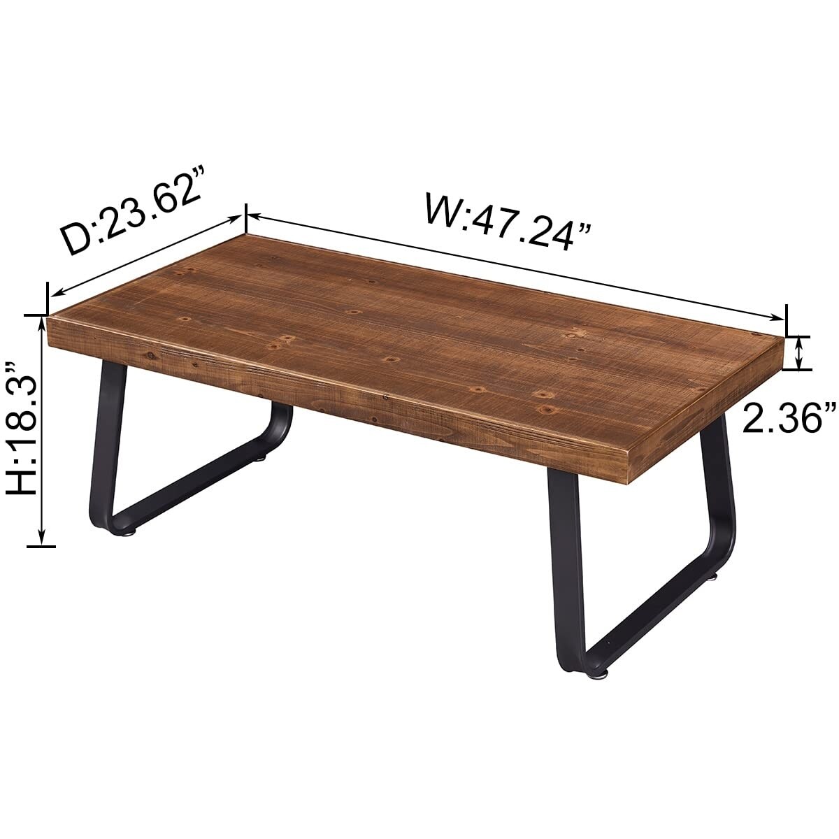 Natural Wood Coffee Table, Rustic Solid Wood Center Table for Living Room, Rectangle Metal and Real Wood Tea Table