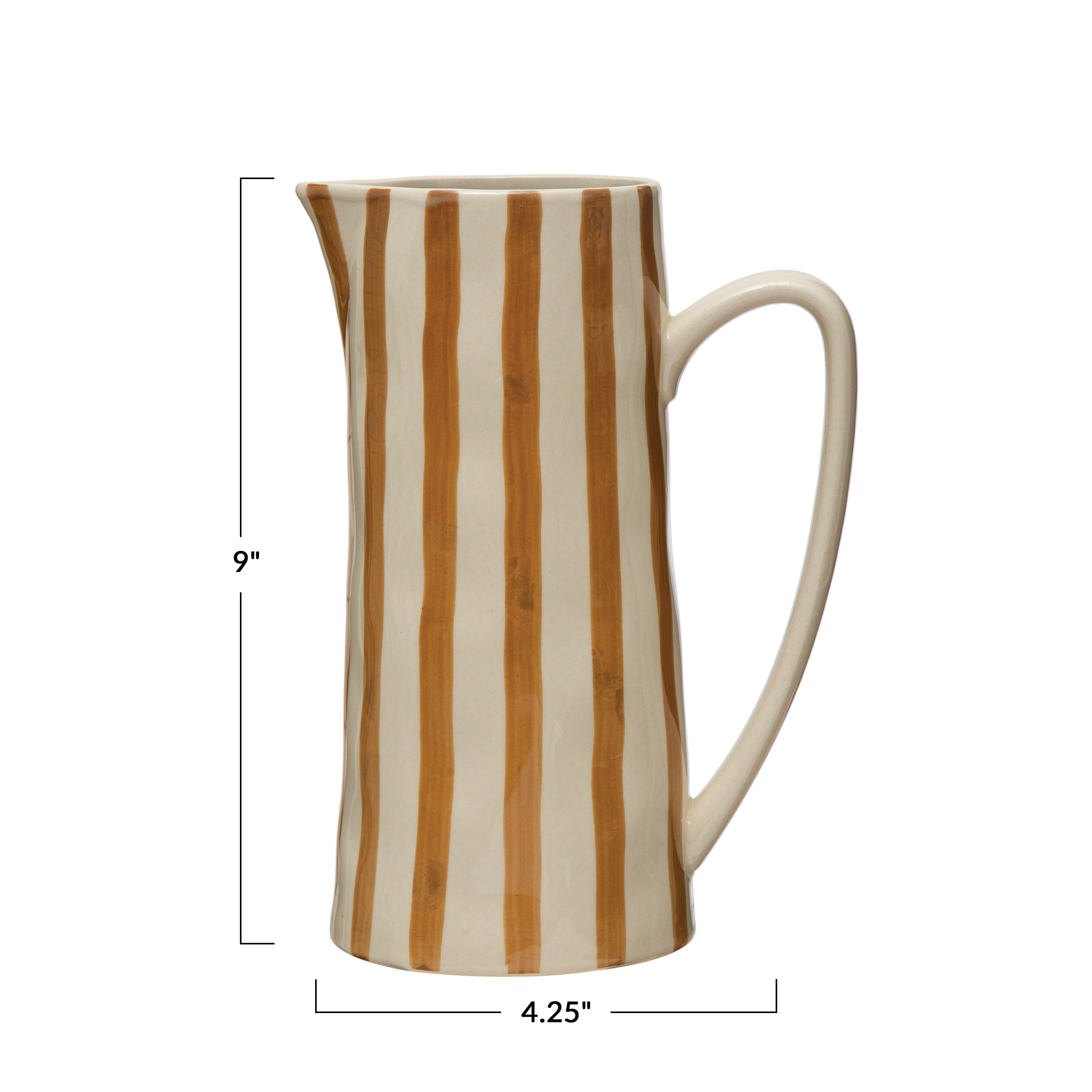 Hand-Painted Stoneware Pitcher with Stripes - 7.1"L x 4.4"W x 9.0"H