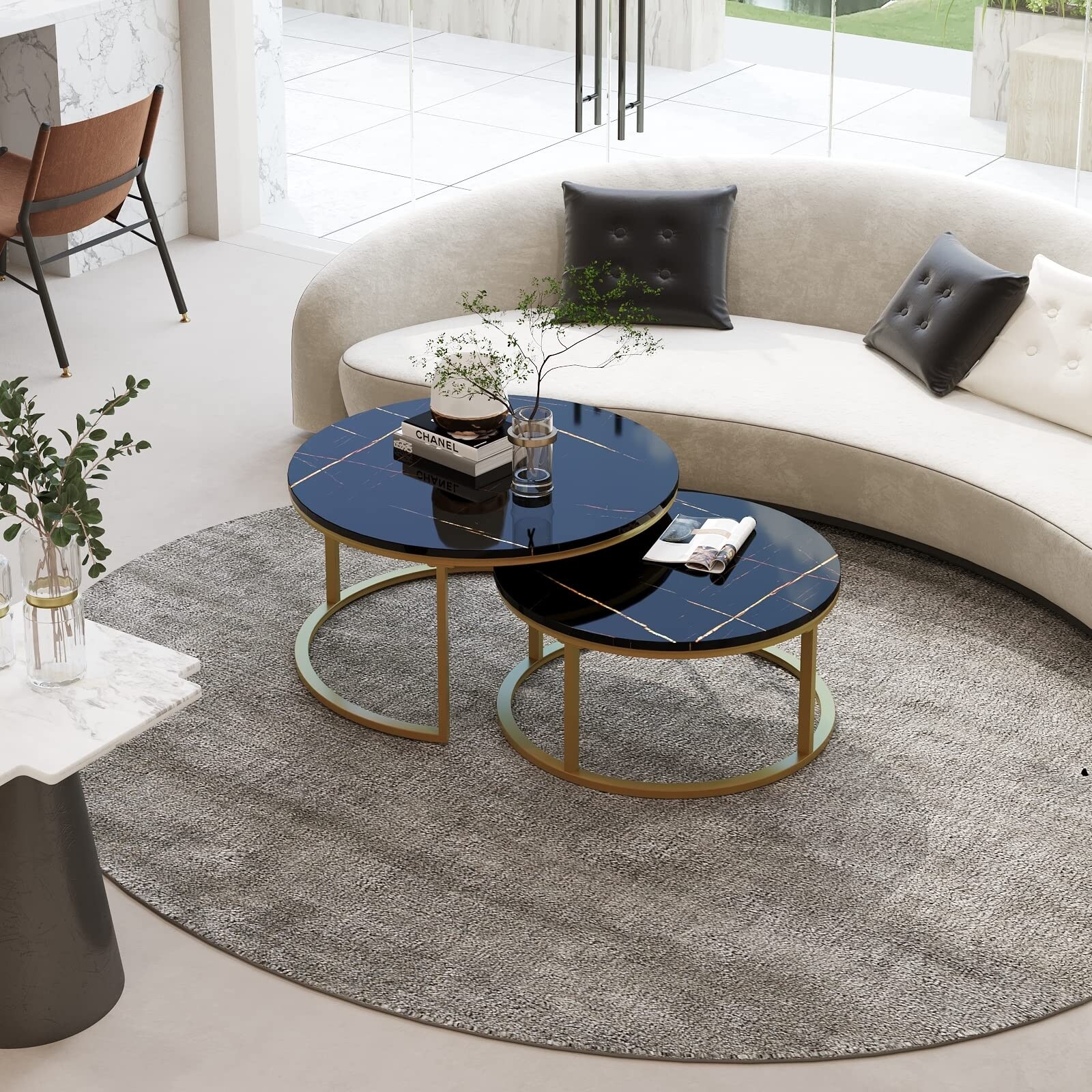 Round Coffee Table Nesting Tables Set of 2, Large : ? 34.0", Small : ? 26.0", Modern Design Coffee Tables for Living Room