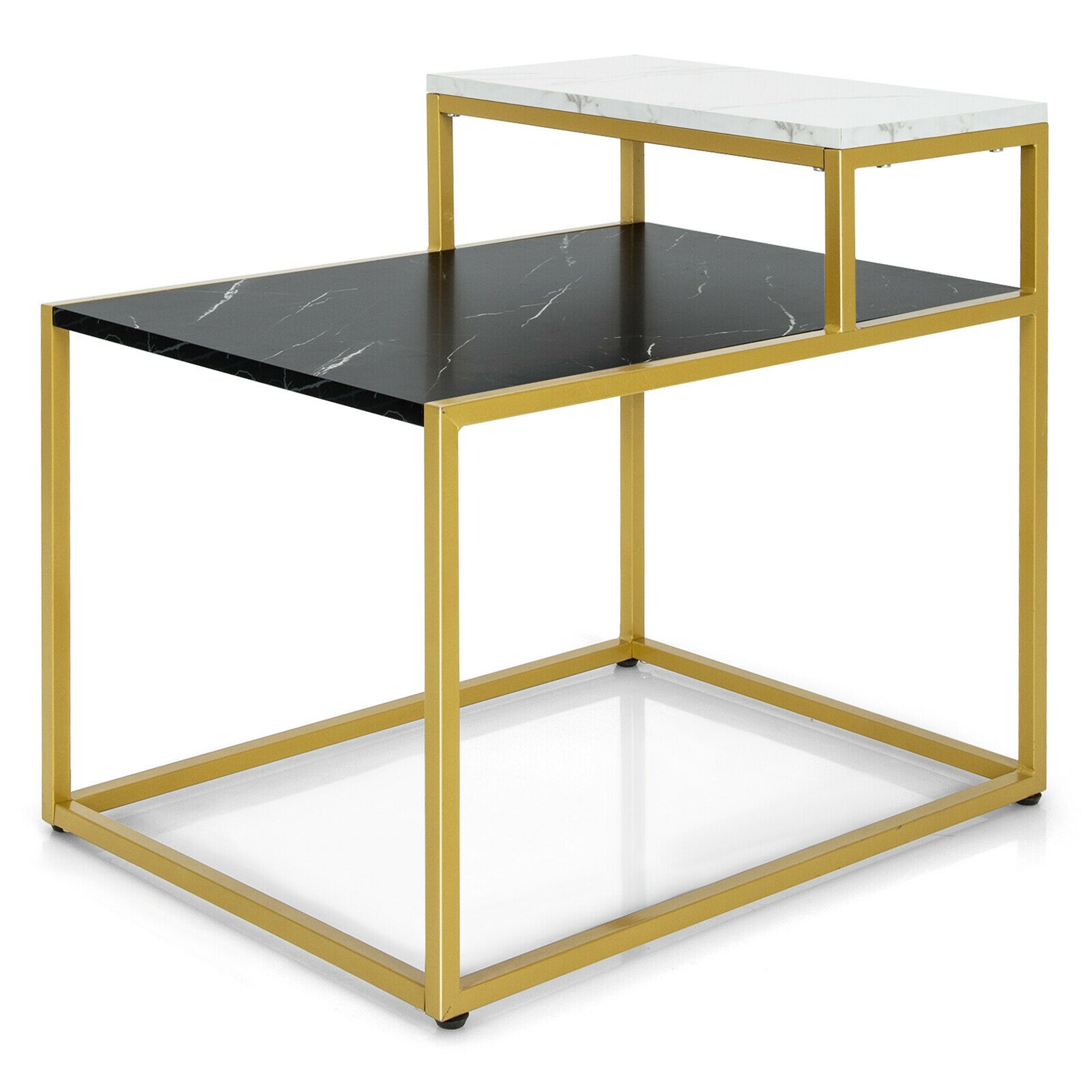 2 Tier End Side Table Metal Frame Nightstand with Storage Shelf