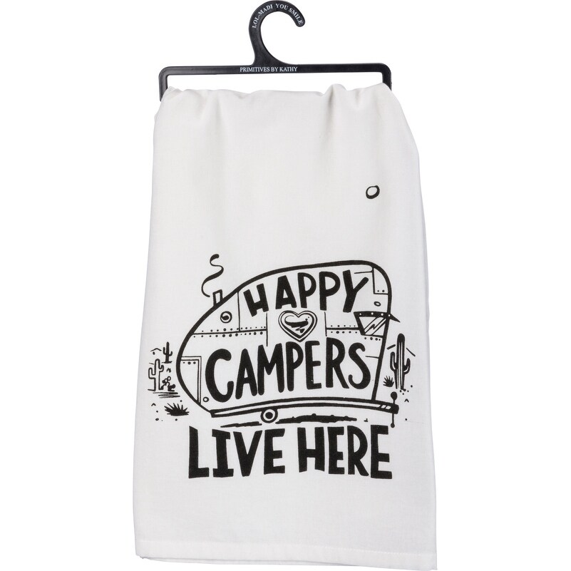 Happy Campers Salt and Pepper Shakers and Camping Kitchen Dish Towel Bundle - Multi