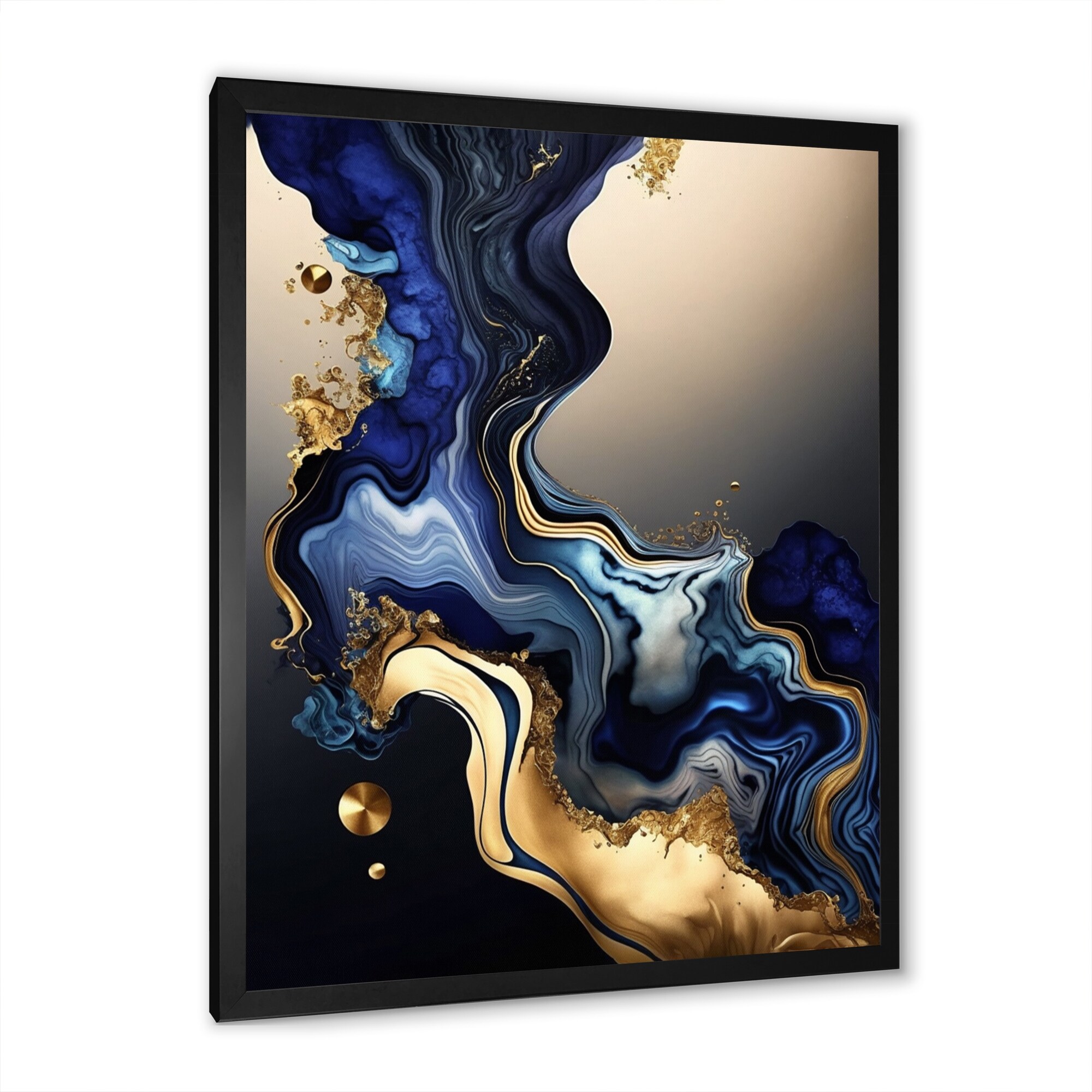 Designart "Abstract Marble Geode Blue III" Liquid ink Framed Art Print