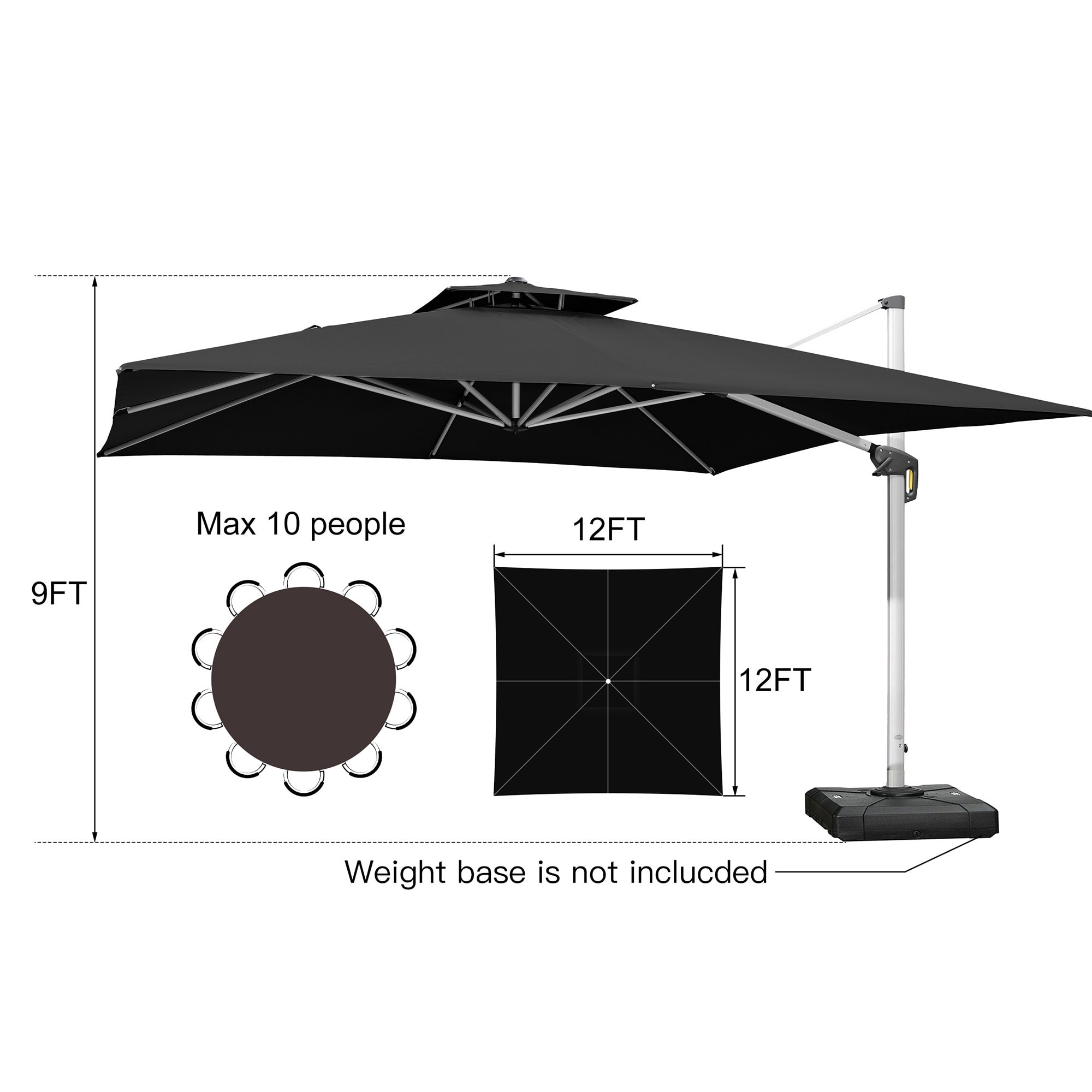 PURPLE LEAF Double Top 12ft Square Patio Umbrella Cantilever Umbrella