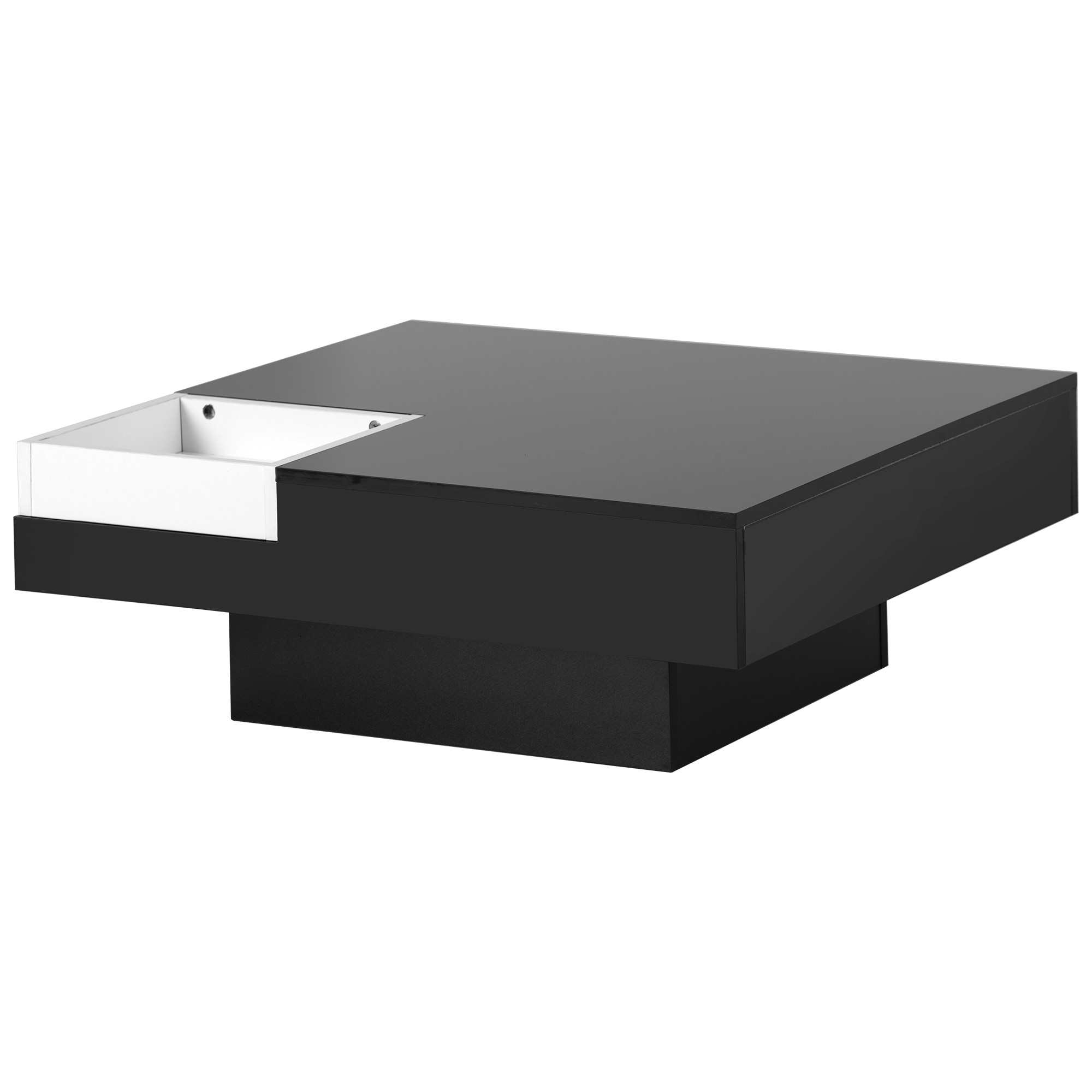Minimalist Design Square Coffee Table with Detachable Tray and Plug-in 16-color LED Strip Lights Remote Control for Living Room