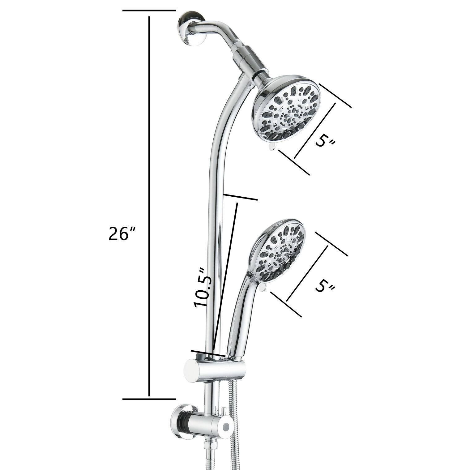 Vanityfair 7-setting Rain Shower Head 26-inch Stainless Steel Slide Bar Combo, Dual Shower Head Spa System