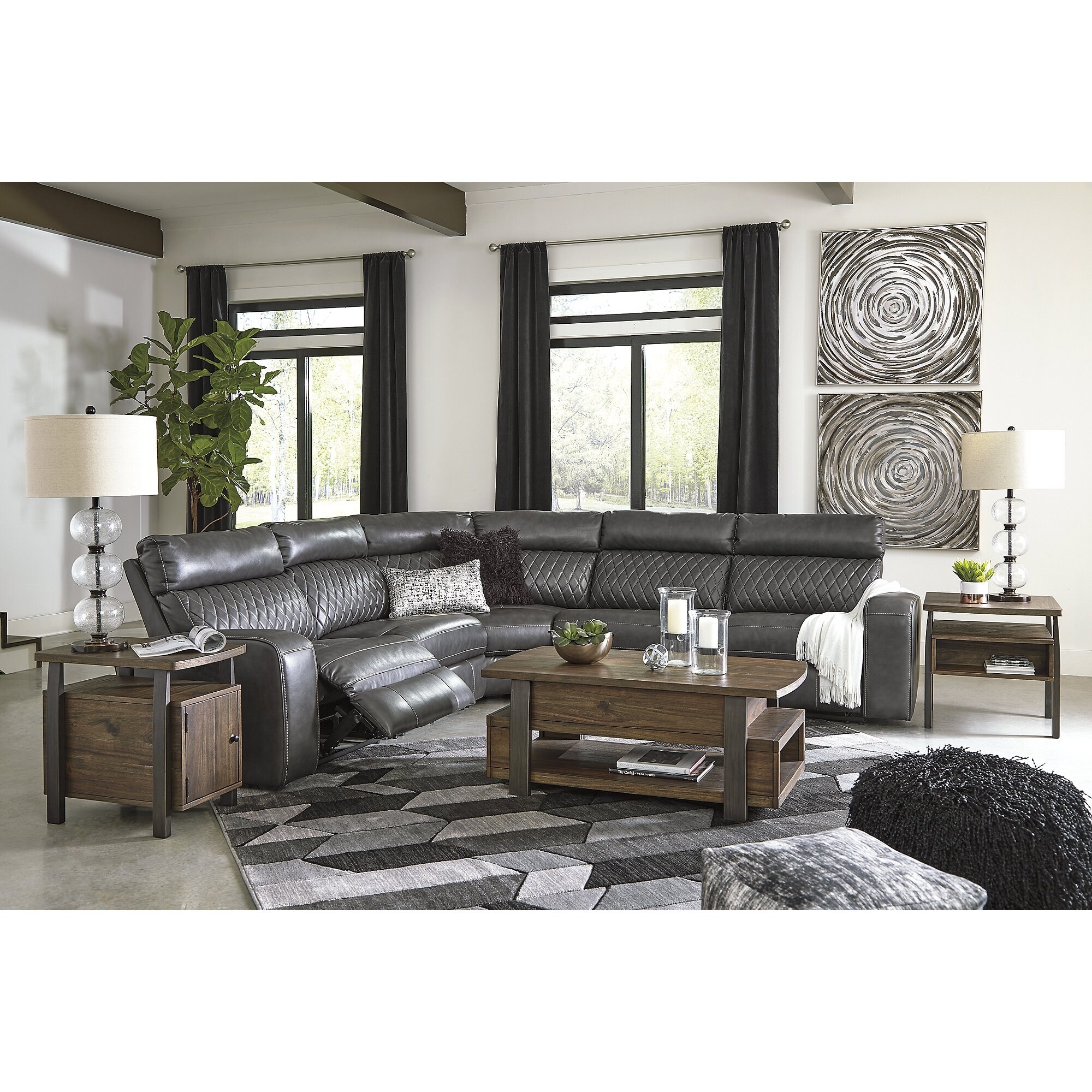 Signature Design by Ashley Samperstone Gray 5-Piece Power Reclining Sectional - 141" W x 141" D x 41" H
