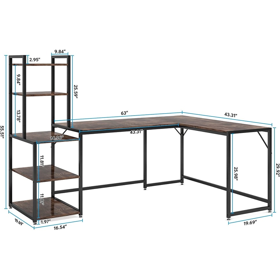 79" Reversible L-Shaped Desk, Large Corner Desk with 5 Tier Shelves