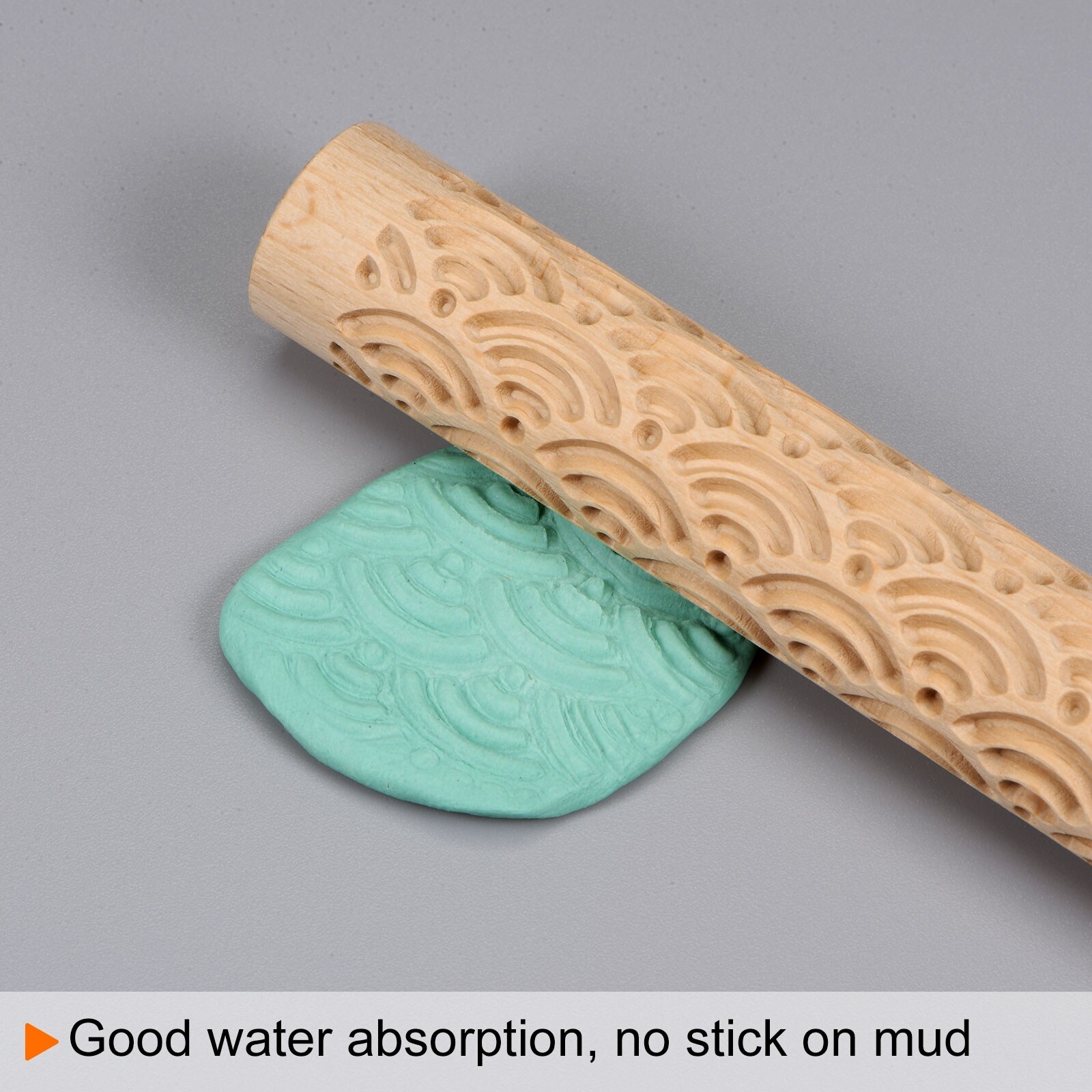 Wood Clay Roller Sea Water Texture Rolling Emboss Beech 15cm x 2cm - Wooden