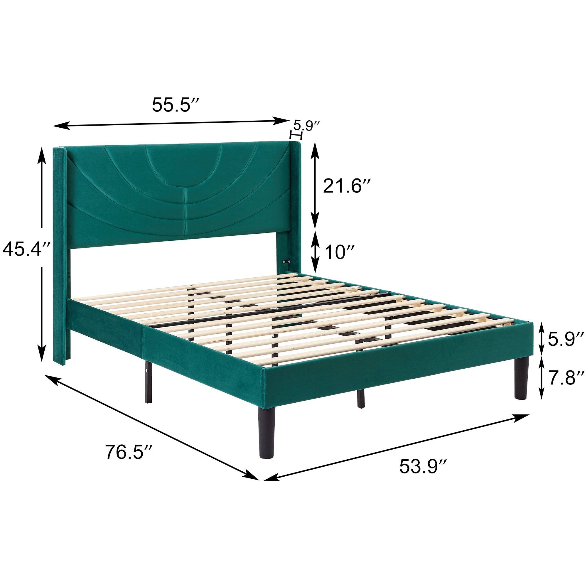 VECELO, Upholstered Height- Platform Bed Frame with Wingback Headboard, Twin/Full/Queen Size Be