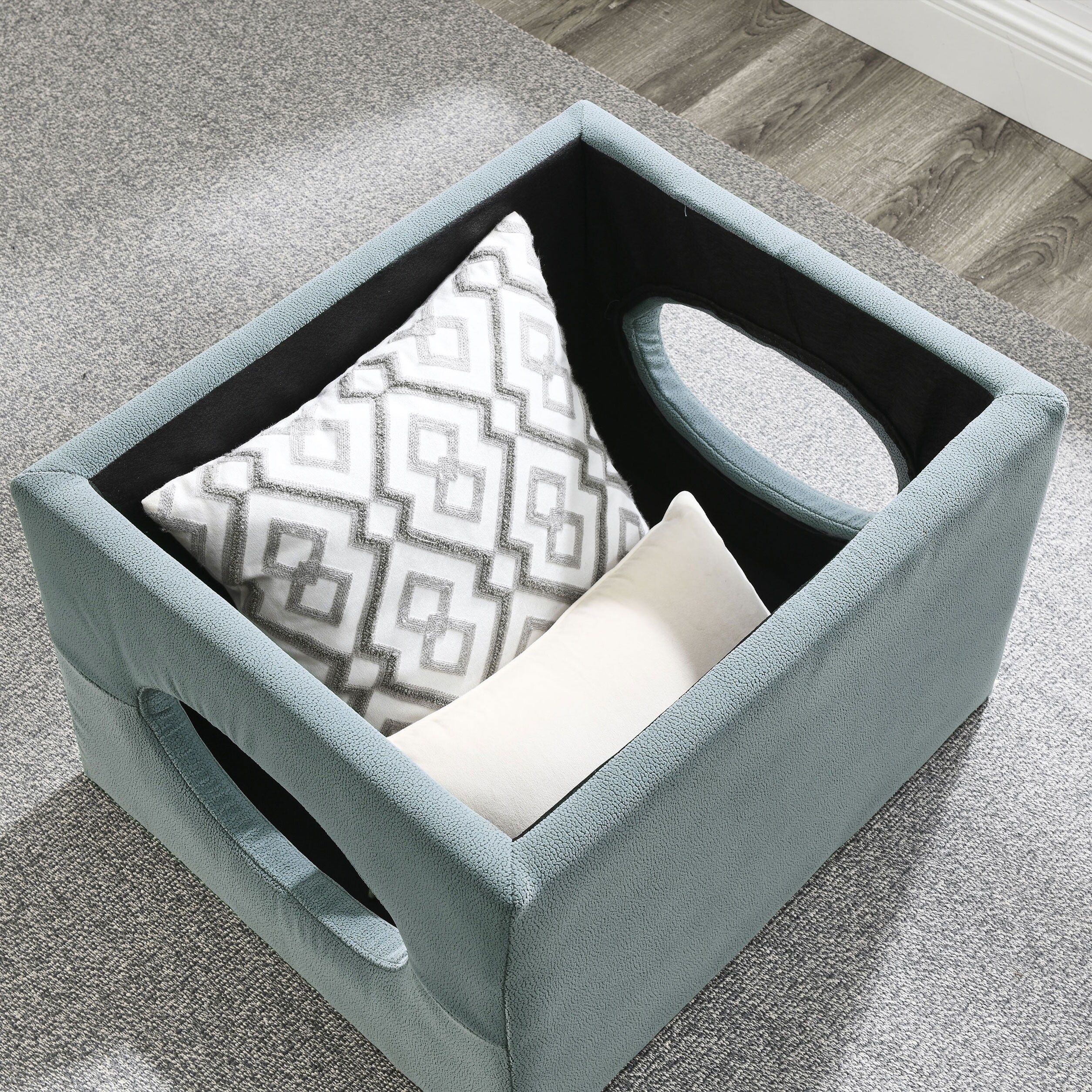 Modern design hollow storage ottoman,two small footstools,Grey