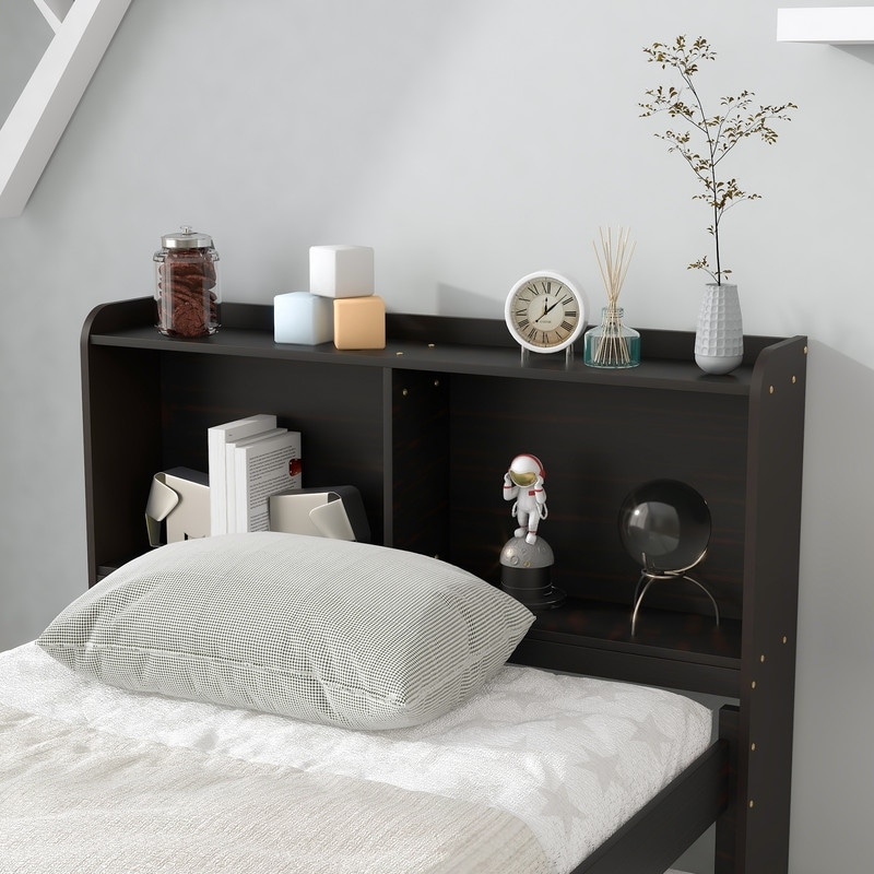 Full Platform Storage Bed with Bookcase,Twin Trundle,Drawers