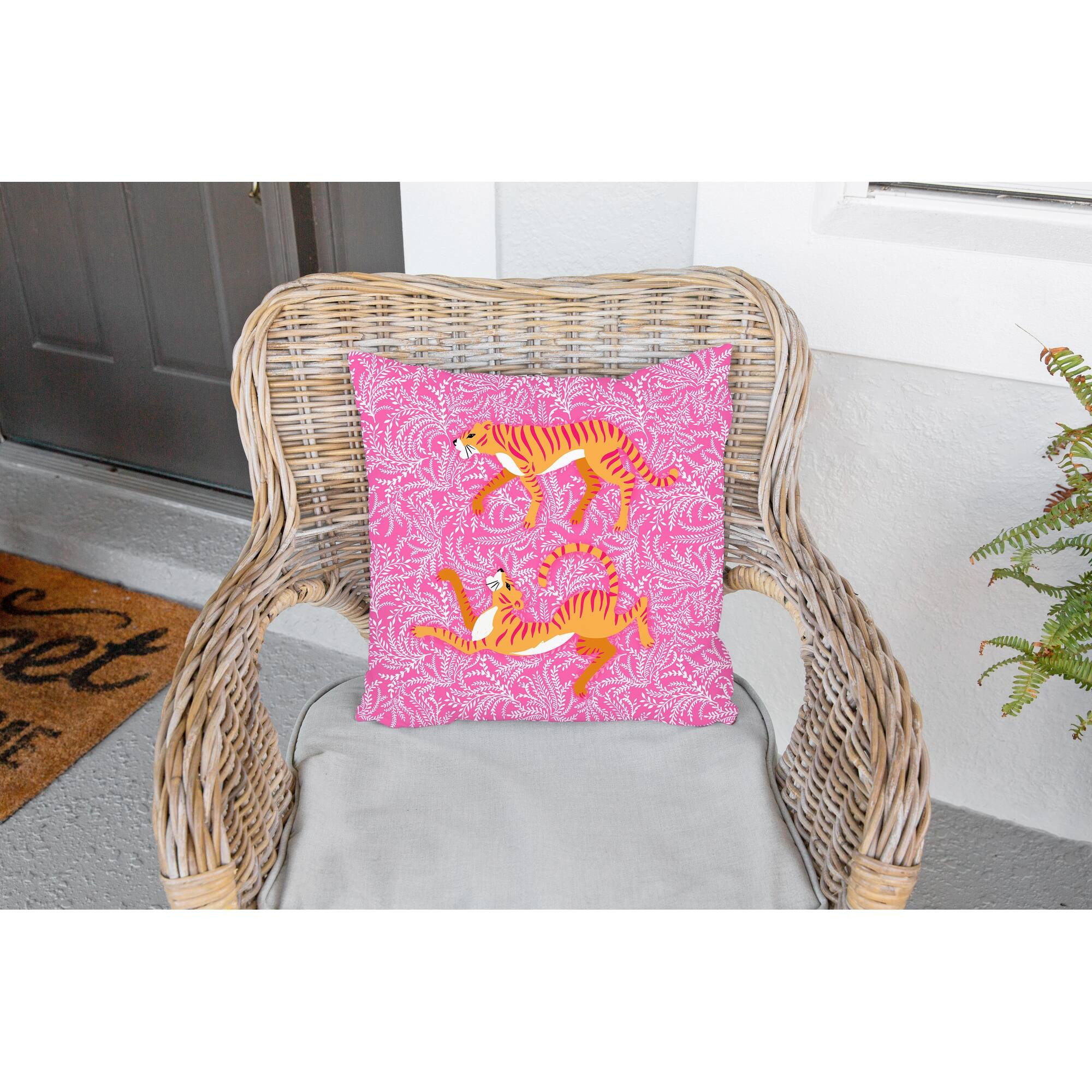 TREKKING TIGER PINK Outdoor Pillow By Kavka Designs