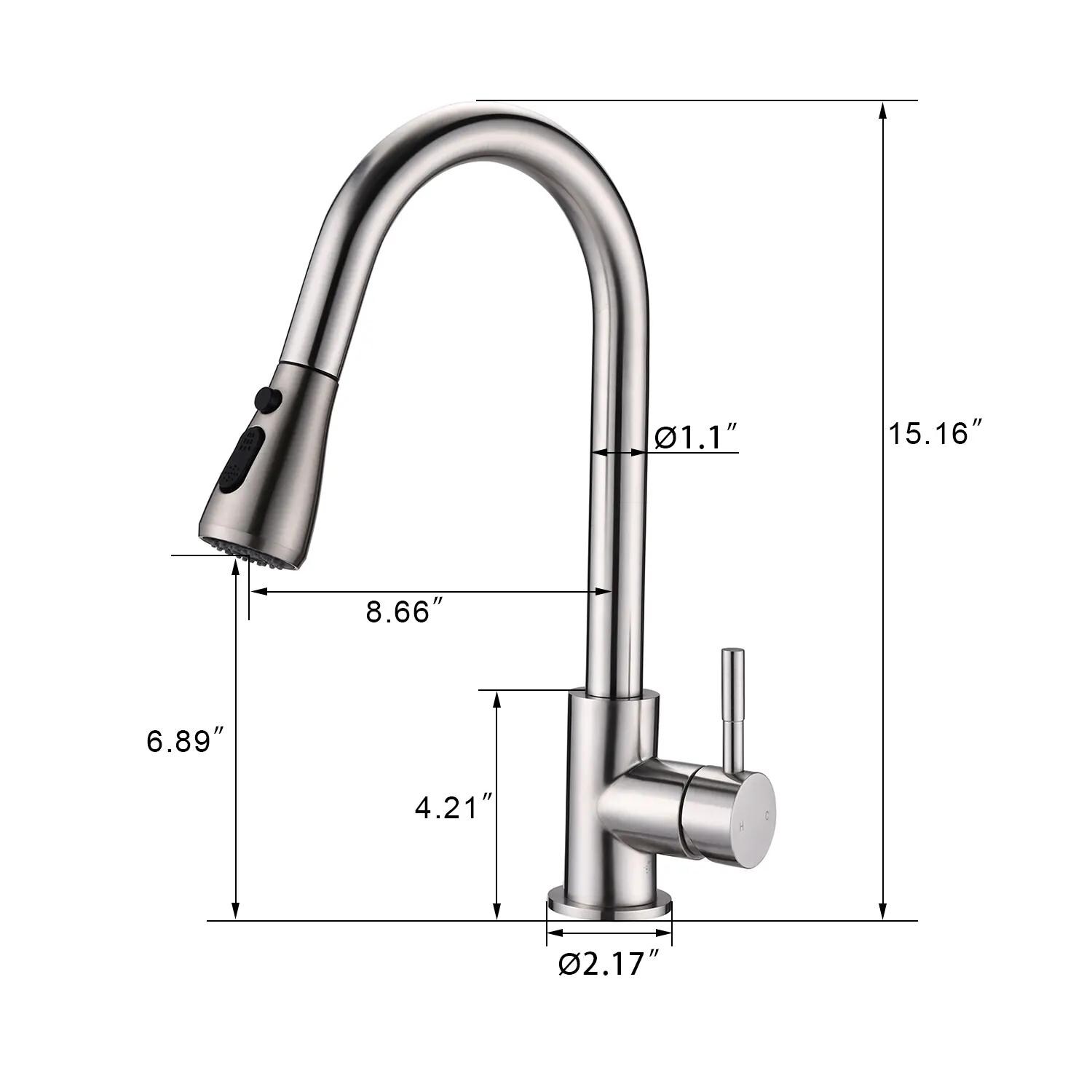 Pull Down Kitchen Faucet with Sprayer Stainless Steel