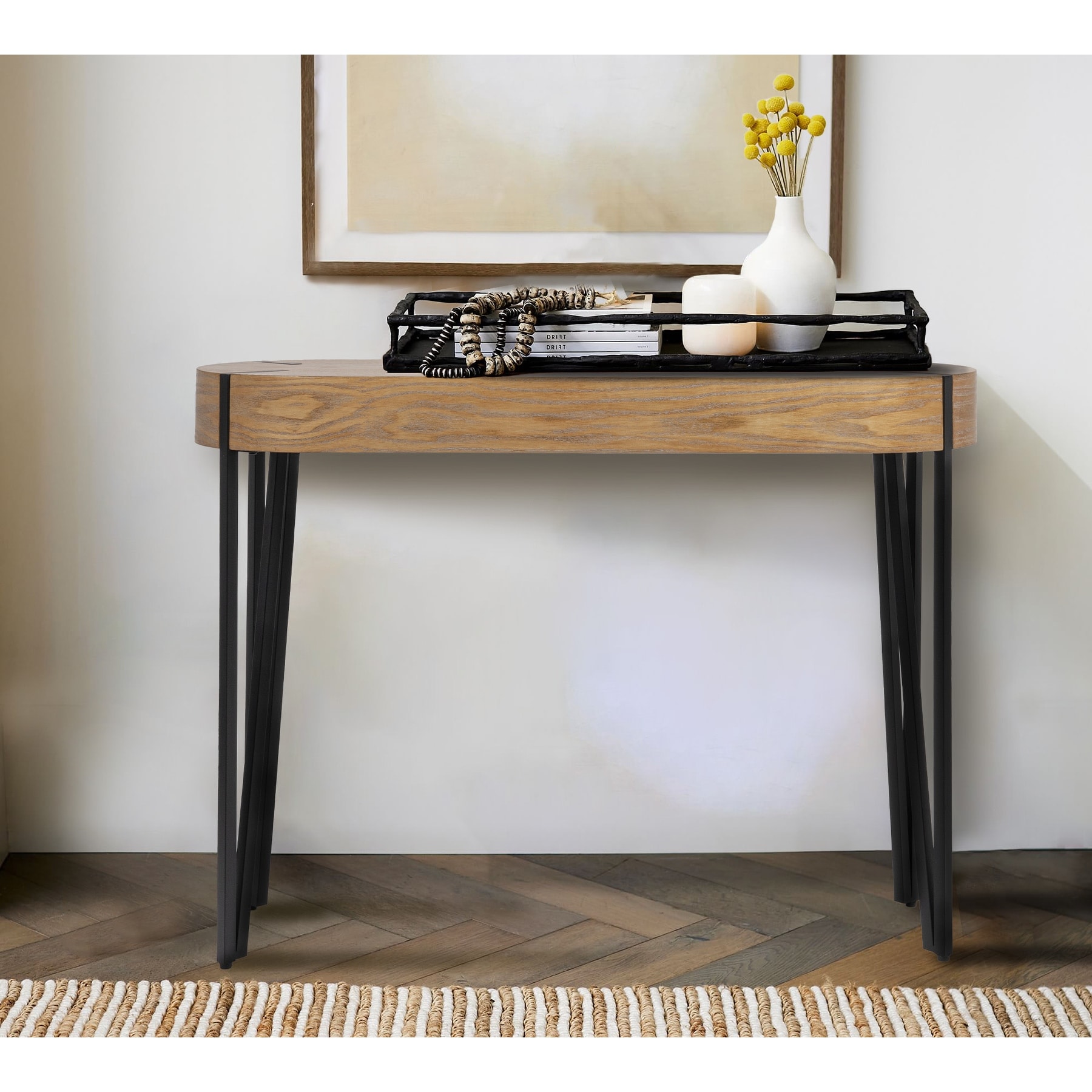 Astoria Wood Console Table with Metal Hairpin Legs - 42.0"L x 14.0"W x 30.3"H