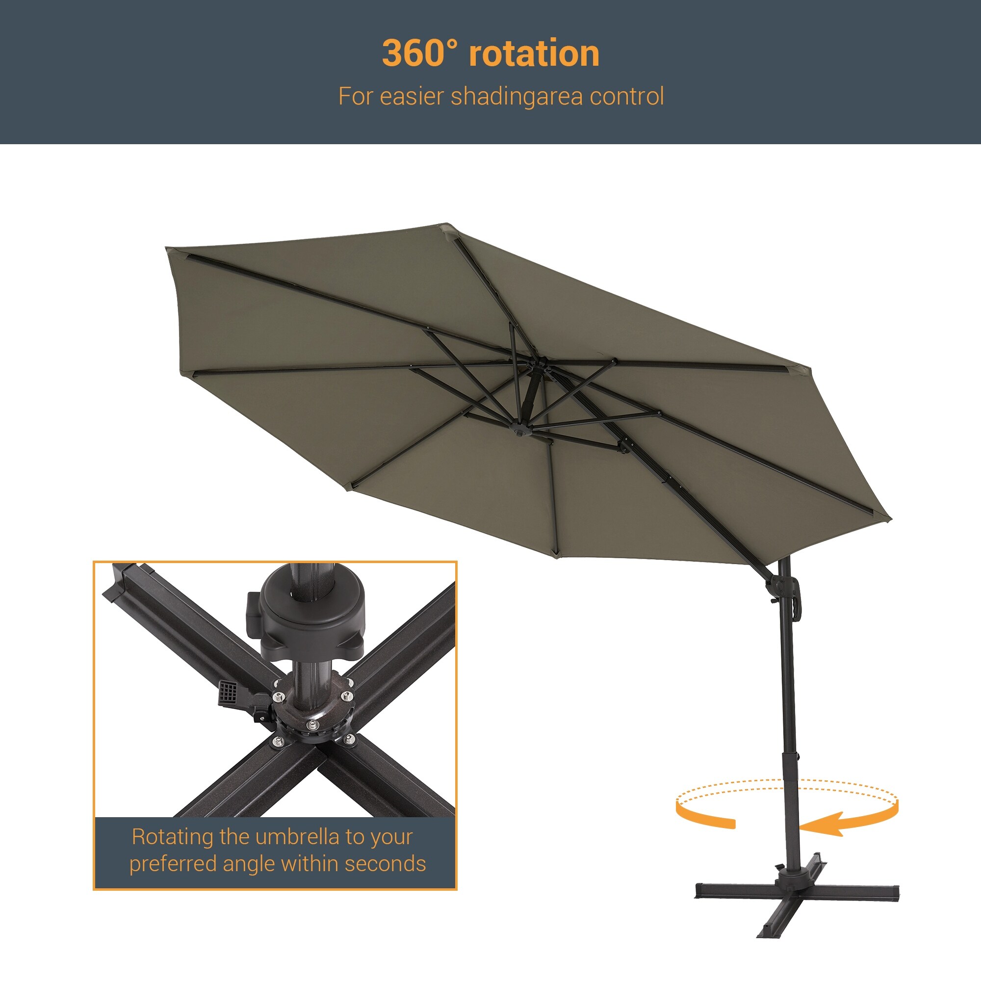 BONOSUKI 10Ft Cantilever Offset Patio Umbrella,Hanging Market Umbrella