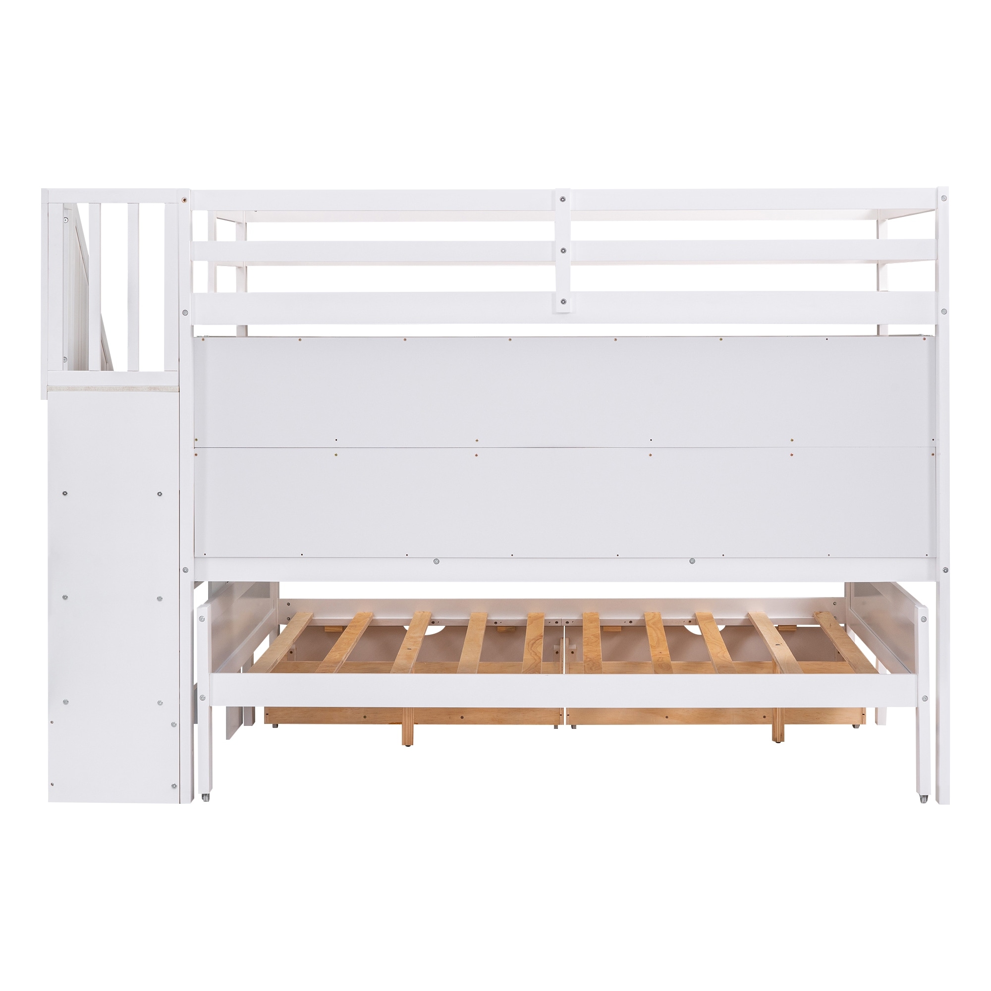 Twin XL Over Full Bunk Bed with Storage and Staircase, White
