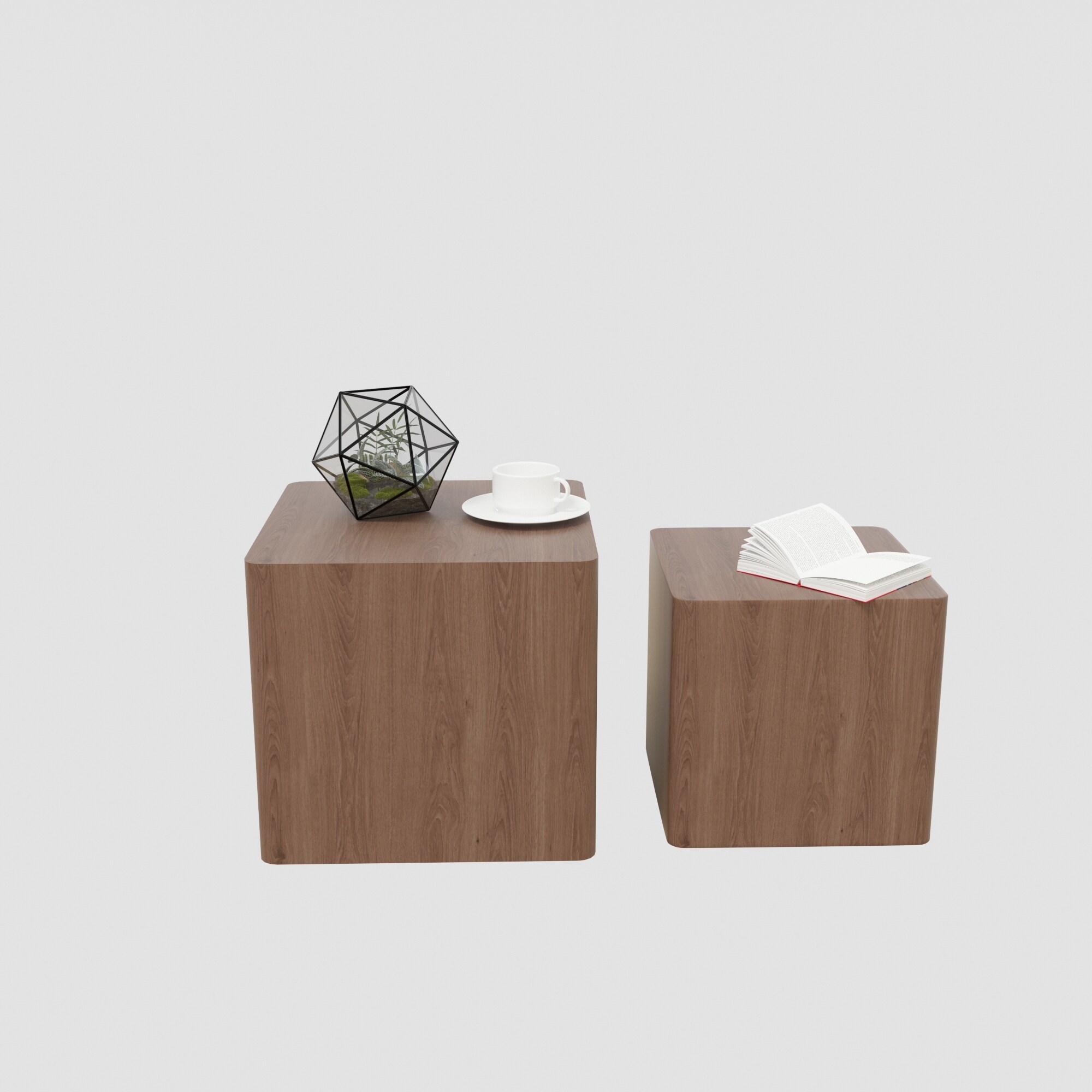 Mdf Nesting Table/Square Side Table/Coffee Table/End Table Set Of 2 for Hallway, Foyer, Den, Living Room, Various Functions