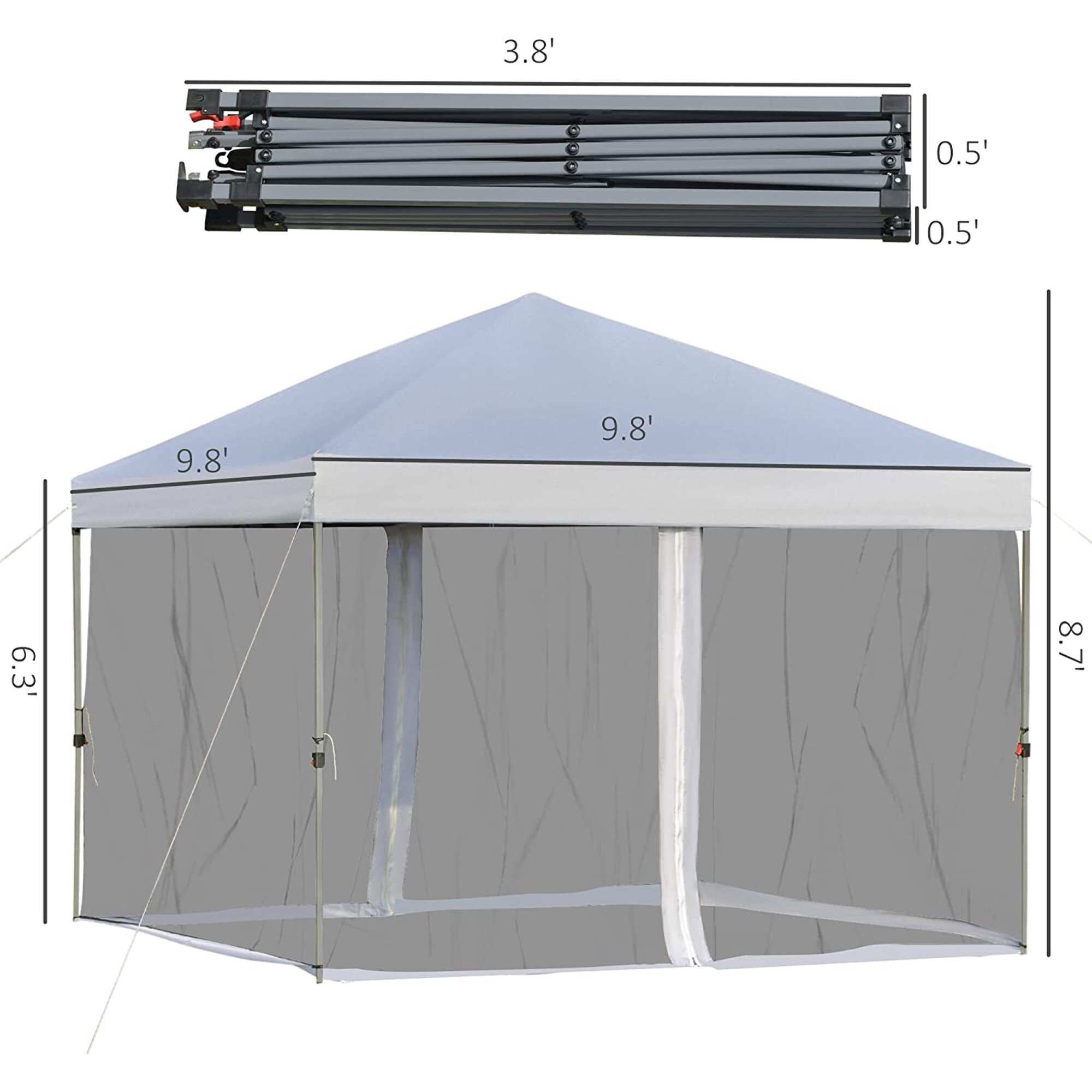 10' x 10' Pop Up Canopy Portable Folding Outdoor Tent Gazebo with Removable Sidewalls Mesh Curtains Carrying Bag Whit