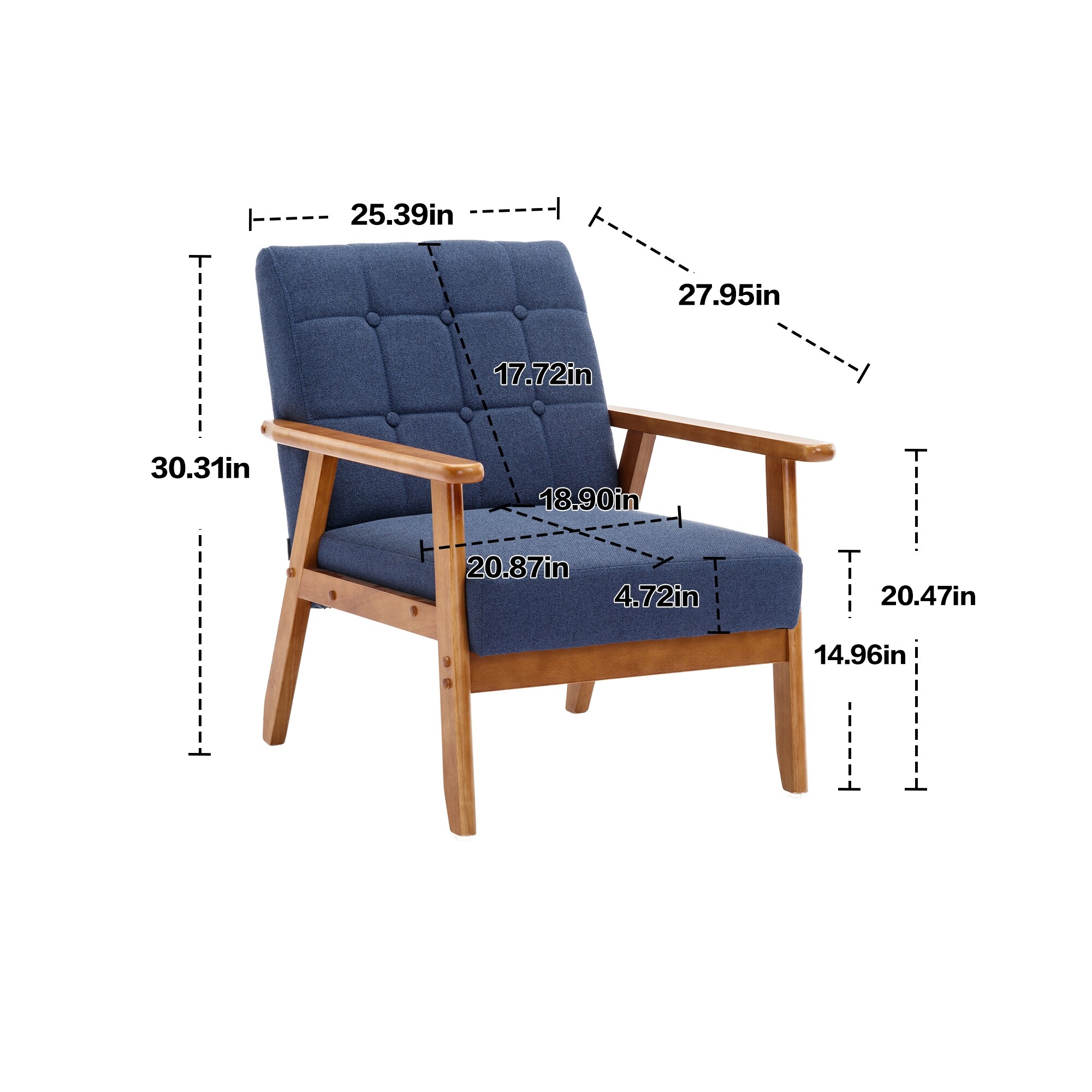 Leisure Chair with Solid Wood Armrest and Feet, Mid Century Modern Accent chair, for Living Room Bedroom Studio chair