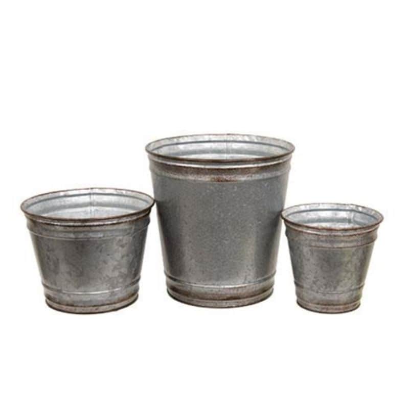 3/Set Distressed Metal Planter Buckets - N/A