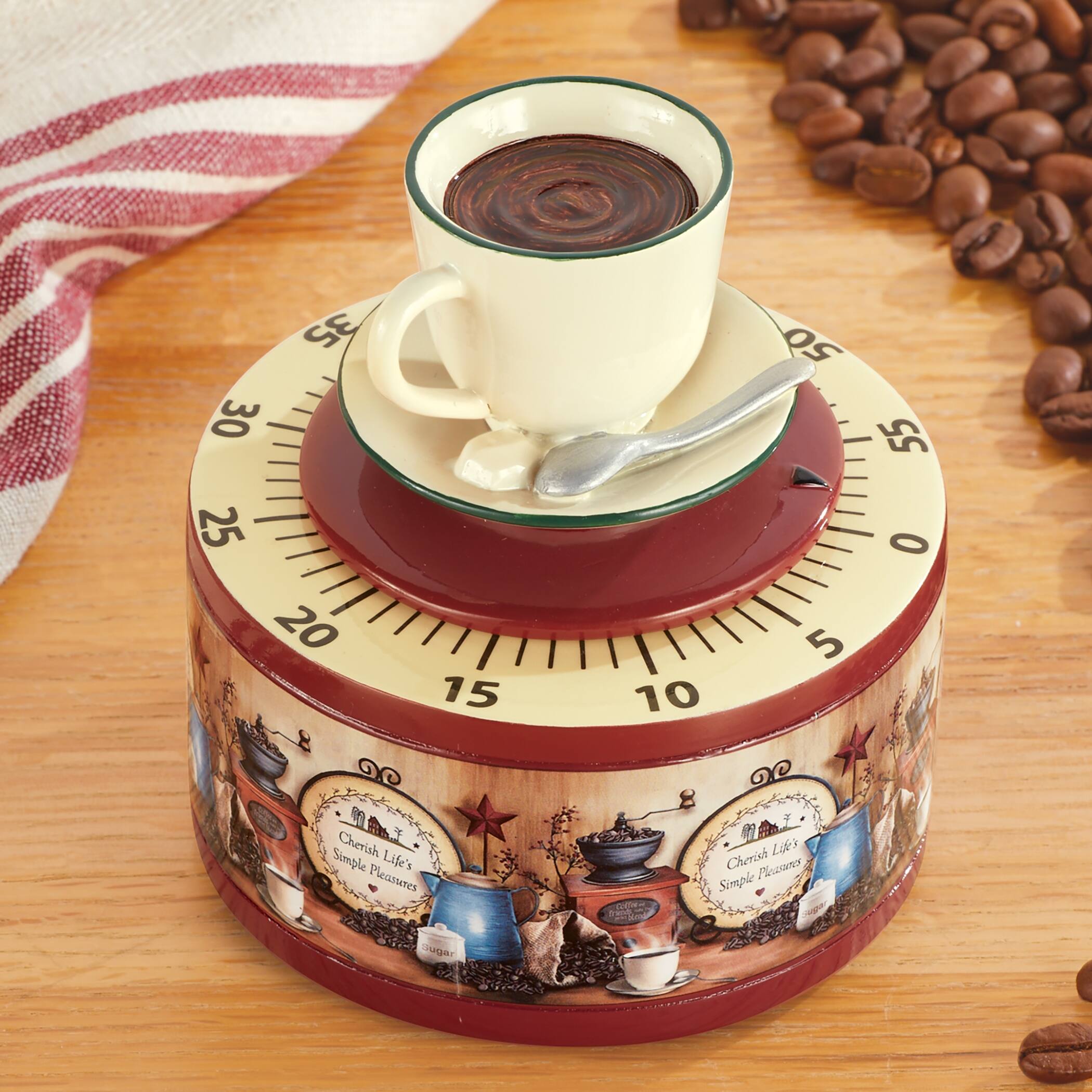 Hand-Painted Charming Country Coffee Kitchen Timer - 6.250 x 5.130 x 5.380