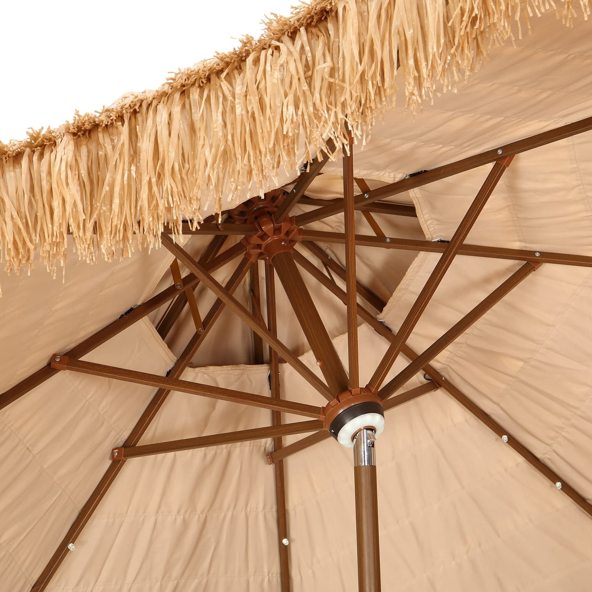 9FT Double Top Solar Thatched Umbrella w/wo Light Patio Tiki Umbrella with Tilt for Outdoor Pool, Beach, Yard