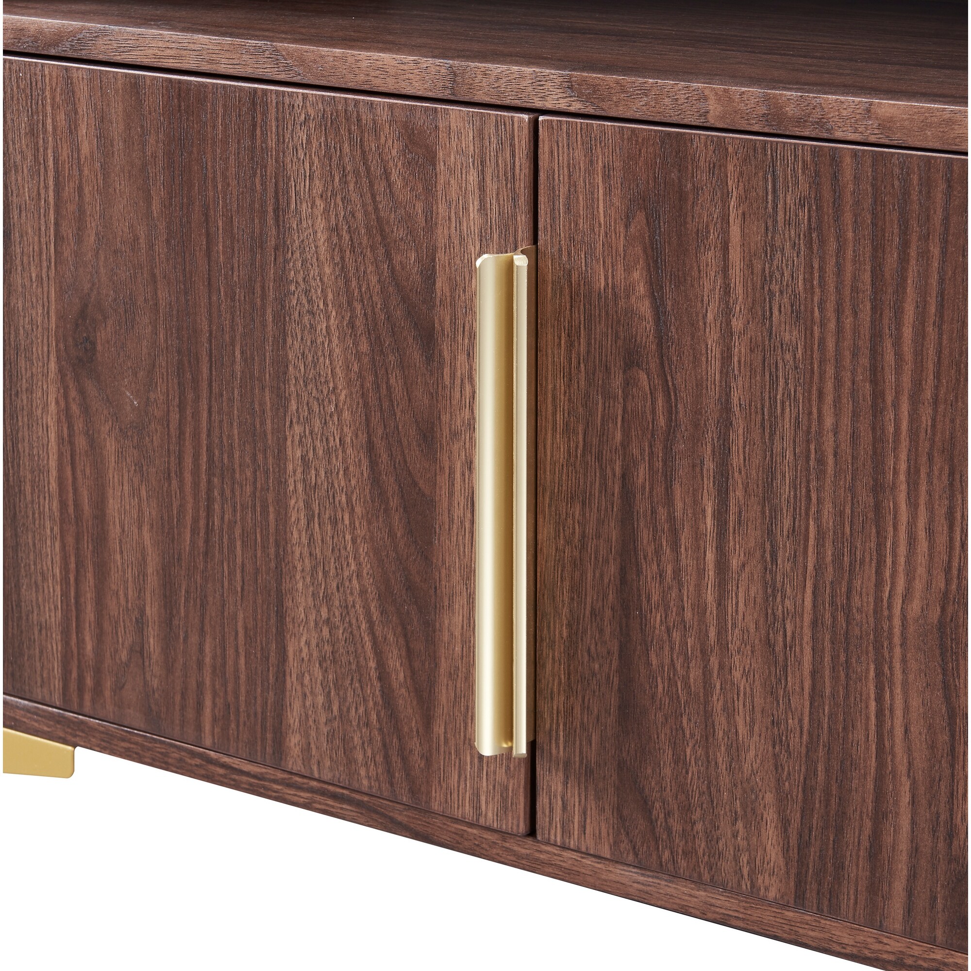 Modern Sideboard Sufficient Open Storage Space Cabinets with Gold Metal Legs and Handles & Magnetic Suction Doors Design