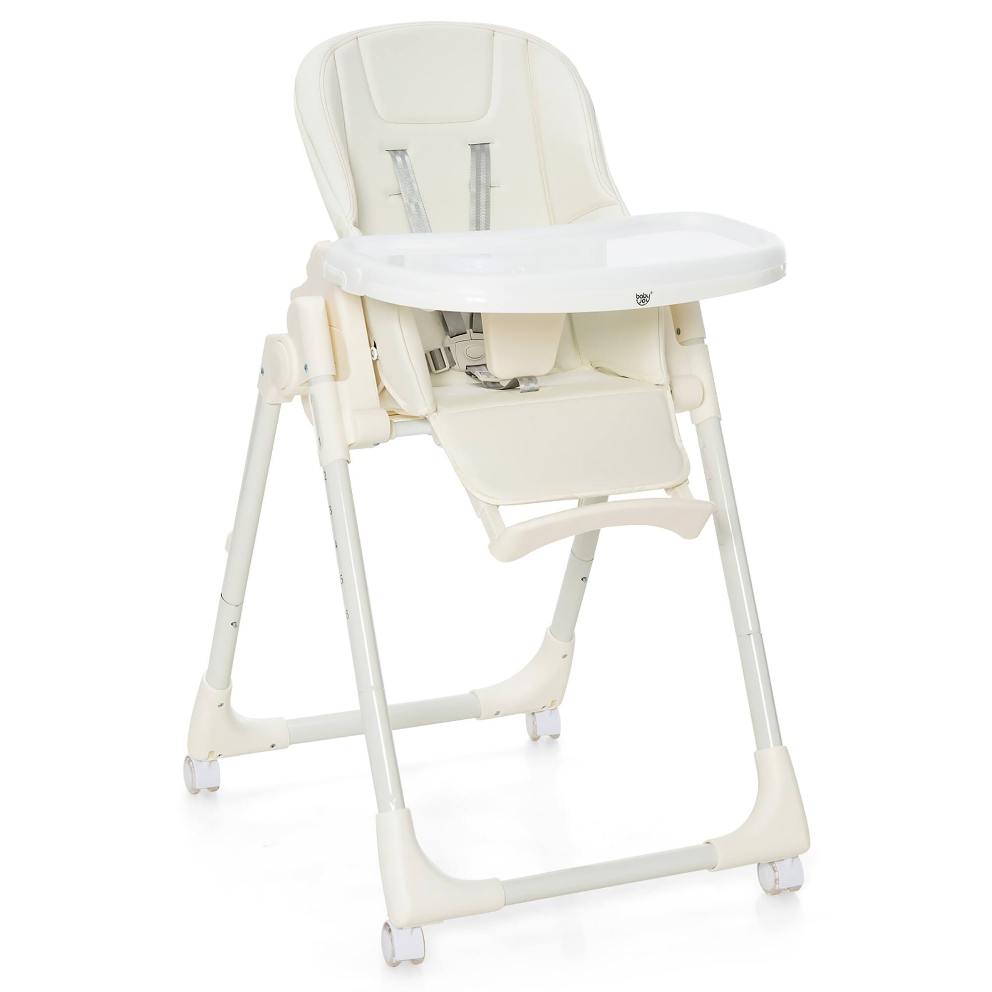 Foldable Baby Highchair w/ Wheels & Height Adjustment Grey/Beige