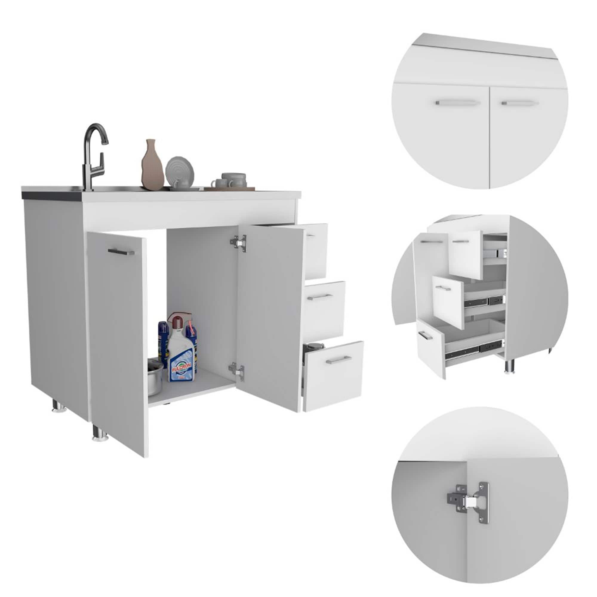 Kitchen 3-Drawer Base Cabinet White