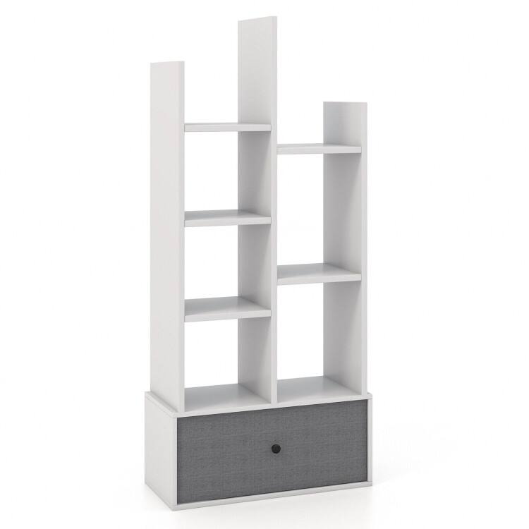 7-Tier Open-Back Bookshelf with Drawer