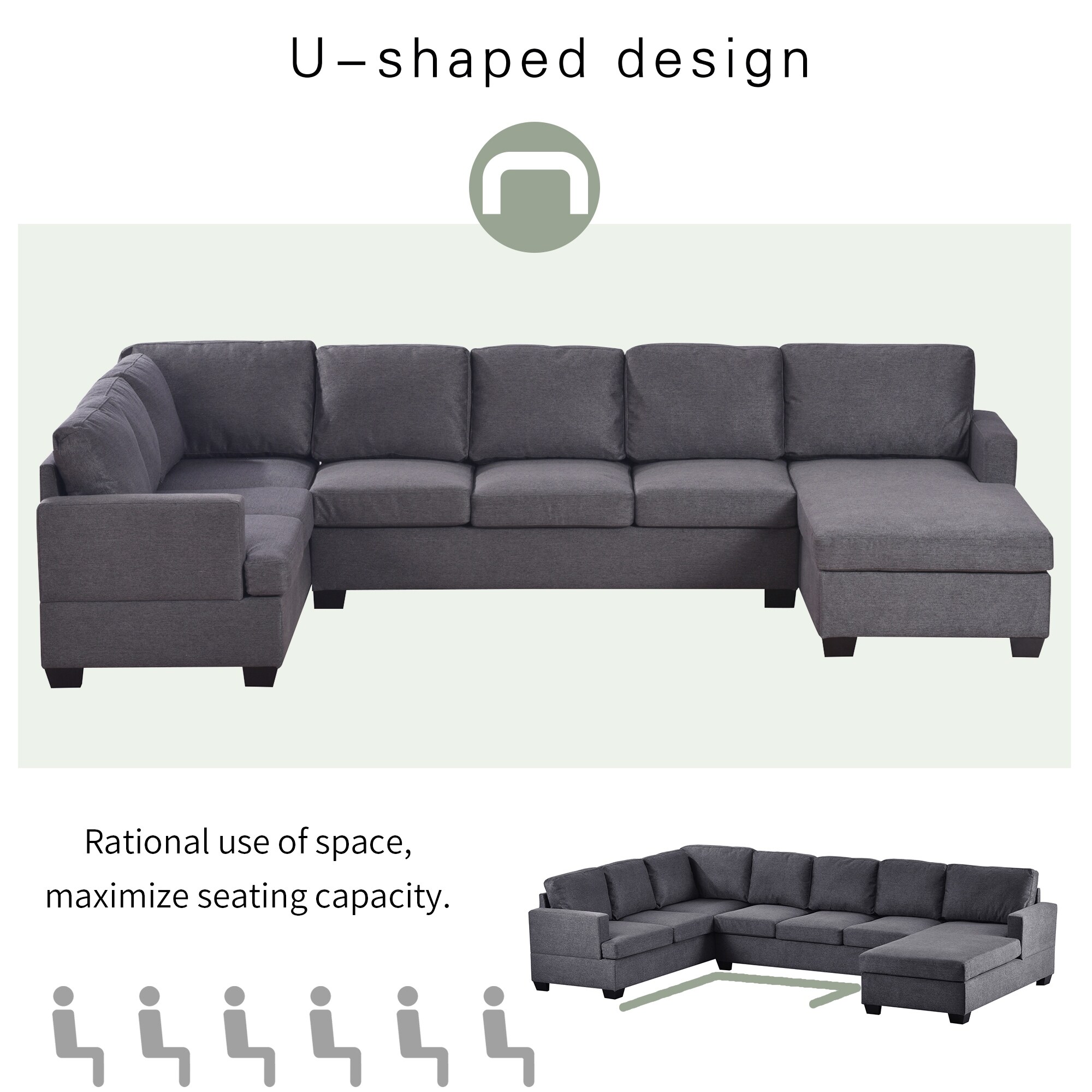 Large Upholstered U-Shape Sectional Sofa Set Modern Extra Wide Chaise Lounge Couch with Removable Cushions Corner Sofa Set