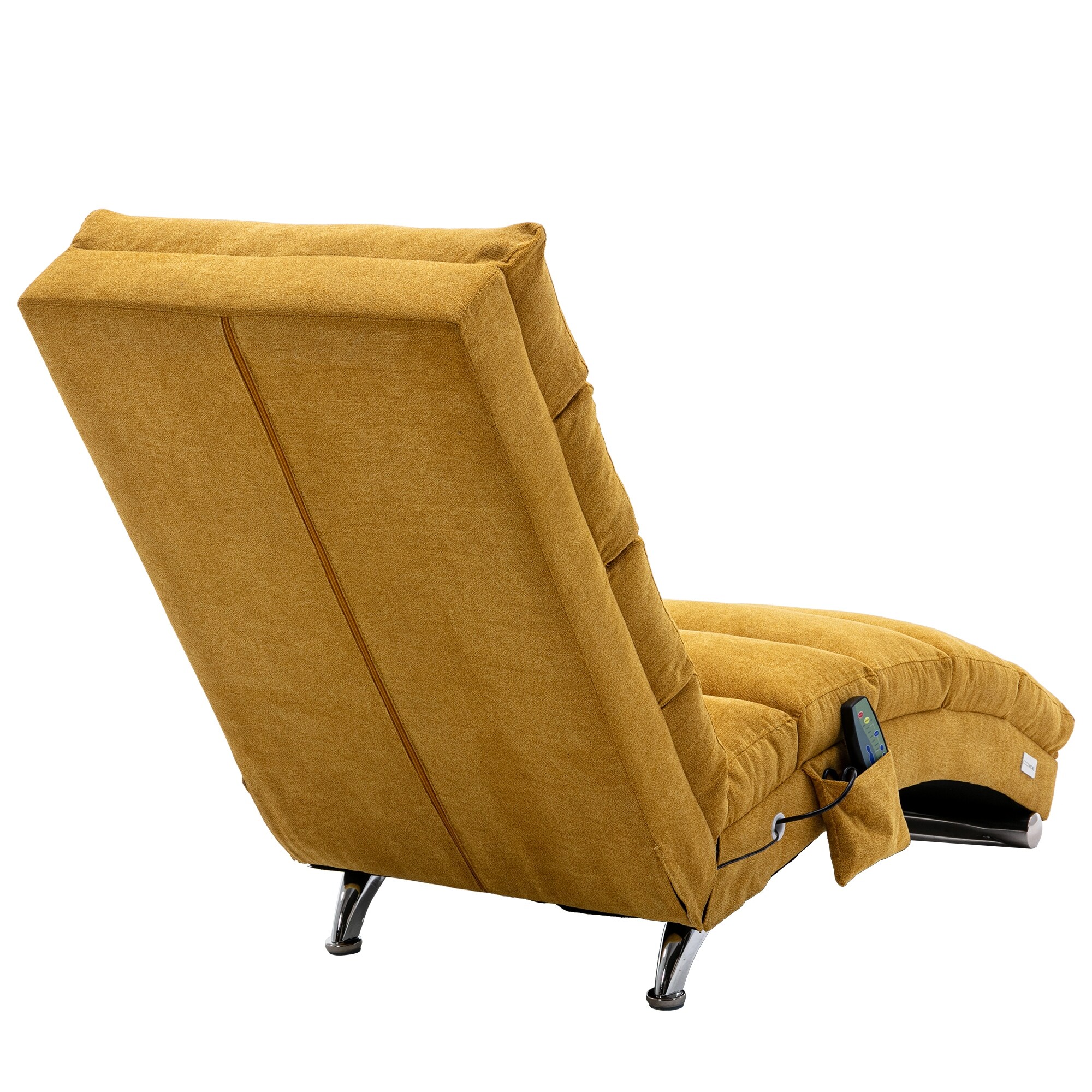 Armless Chaise Lounge Indoor Chair with Massage, Modern Long Lounger with a Side Pocket & Metal Legs for Office or Living Room