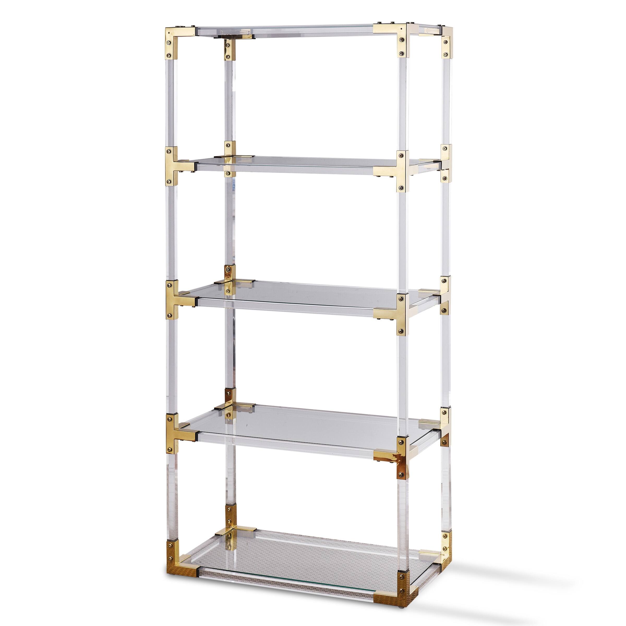 Rani Large Bookcase - Acrylic and Clear Glass - Brass Finish