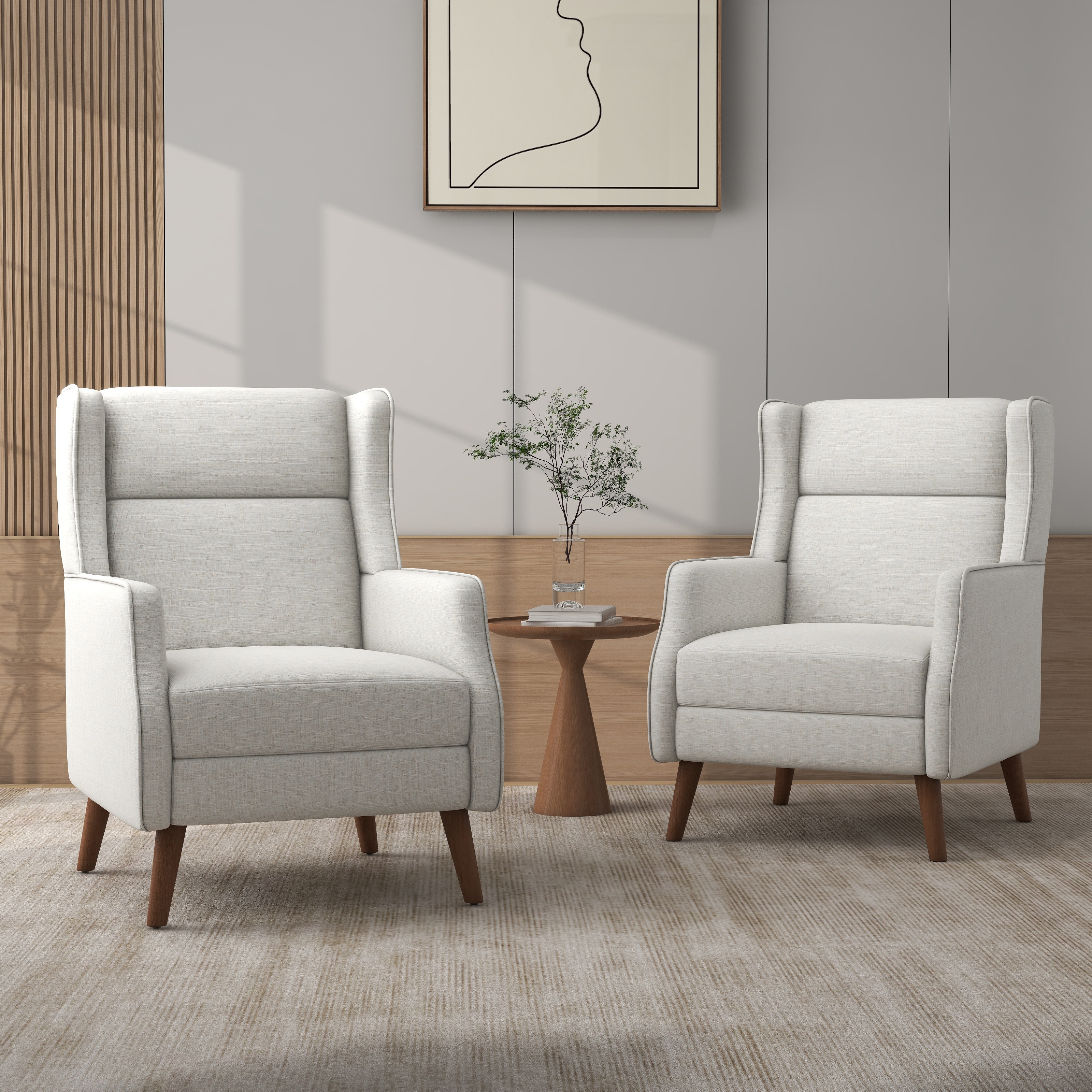 Modern High Back Cotton Linen Accent Chair