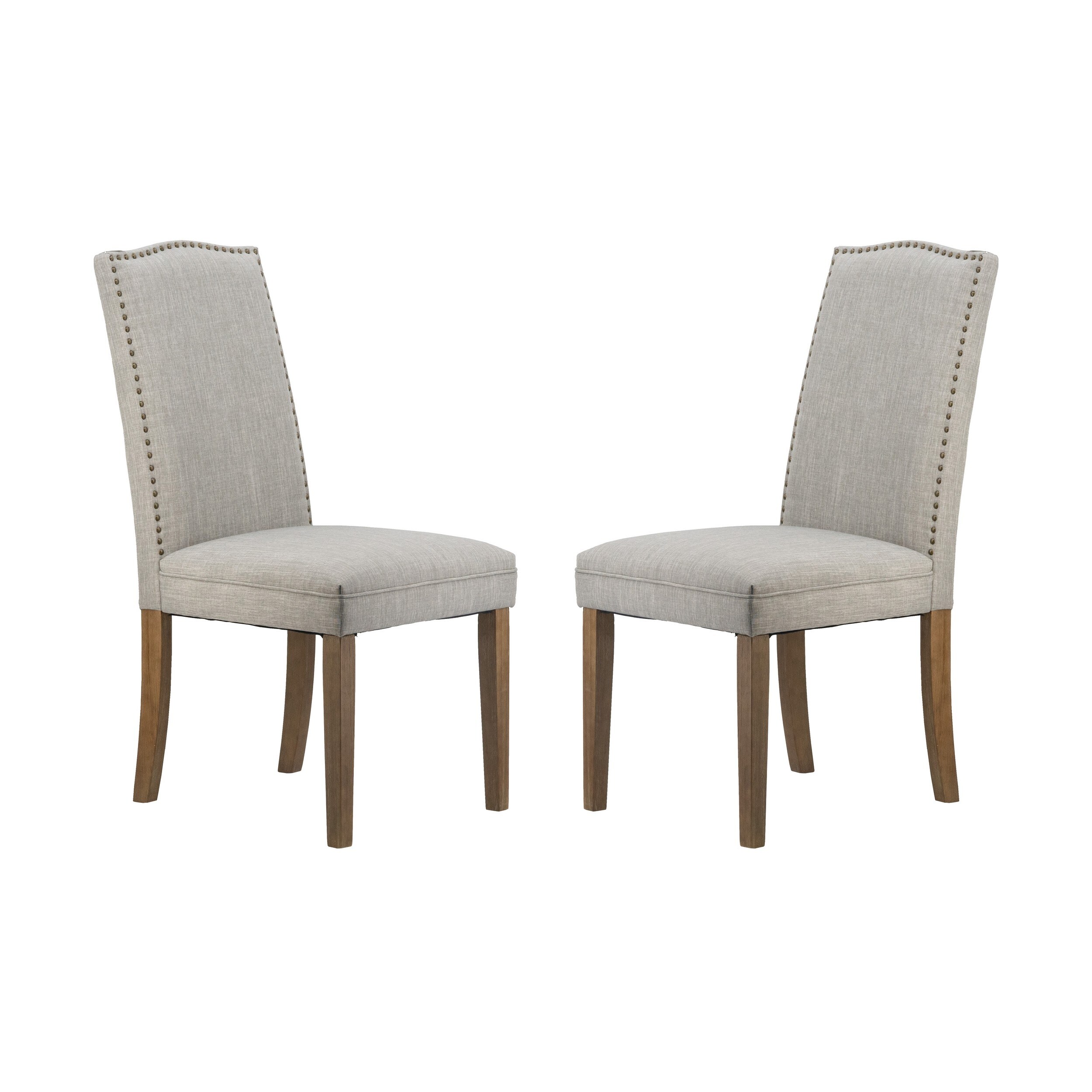 Elva 24 Inch Dining Chair, Smooth Gray Fabric, Nailhead Trim, Wood Legs