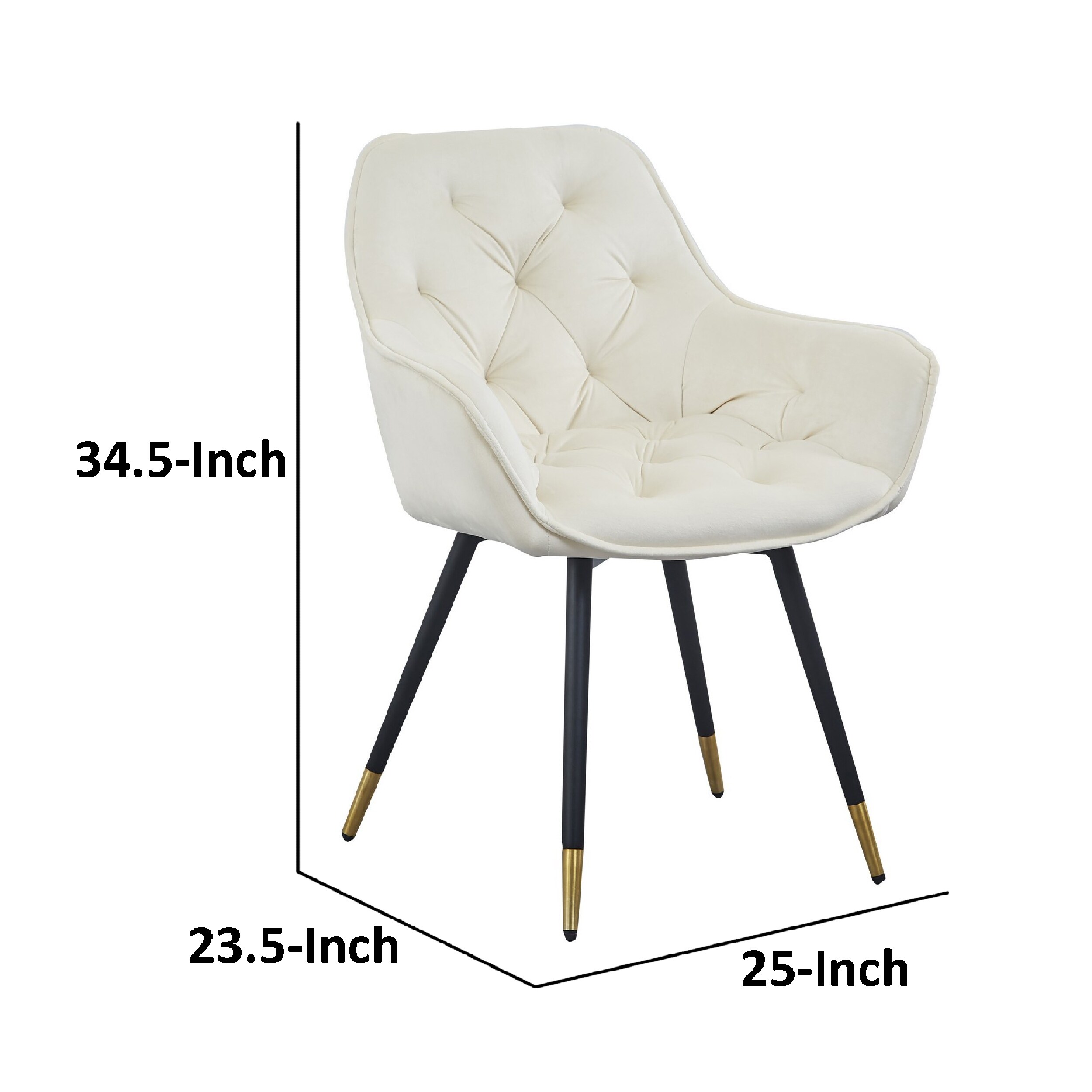 Alix 25 Inch Modern Dining Chair, Button Tufted, Set of 2, White, Black