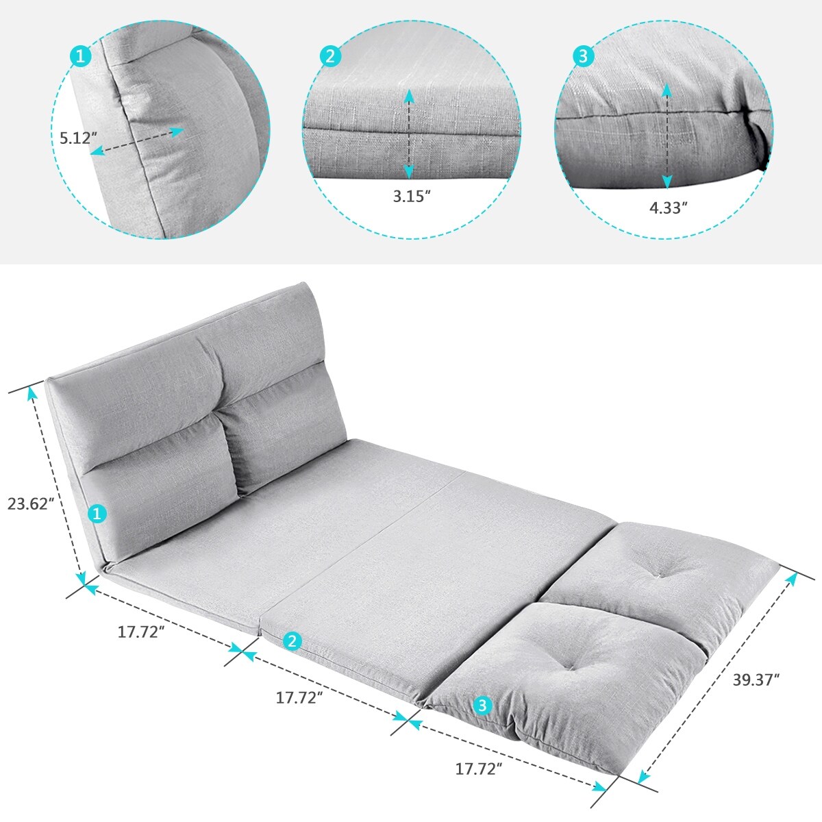 Fabric Folding Sofa Comfortable Floor Sofa Bed, Lazy Single Sofa Futon Bed Sleeper