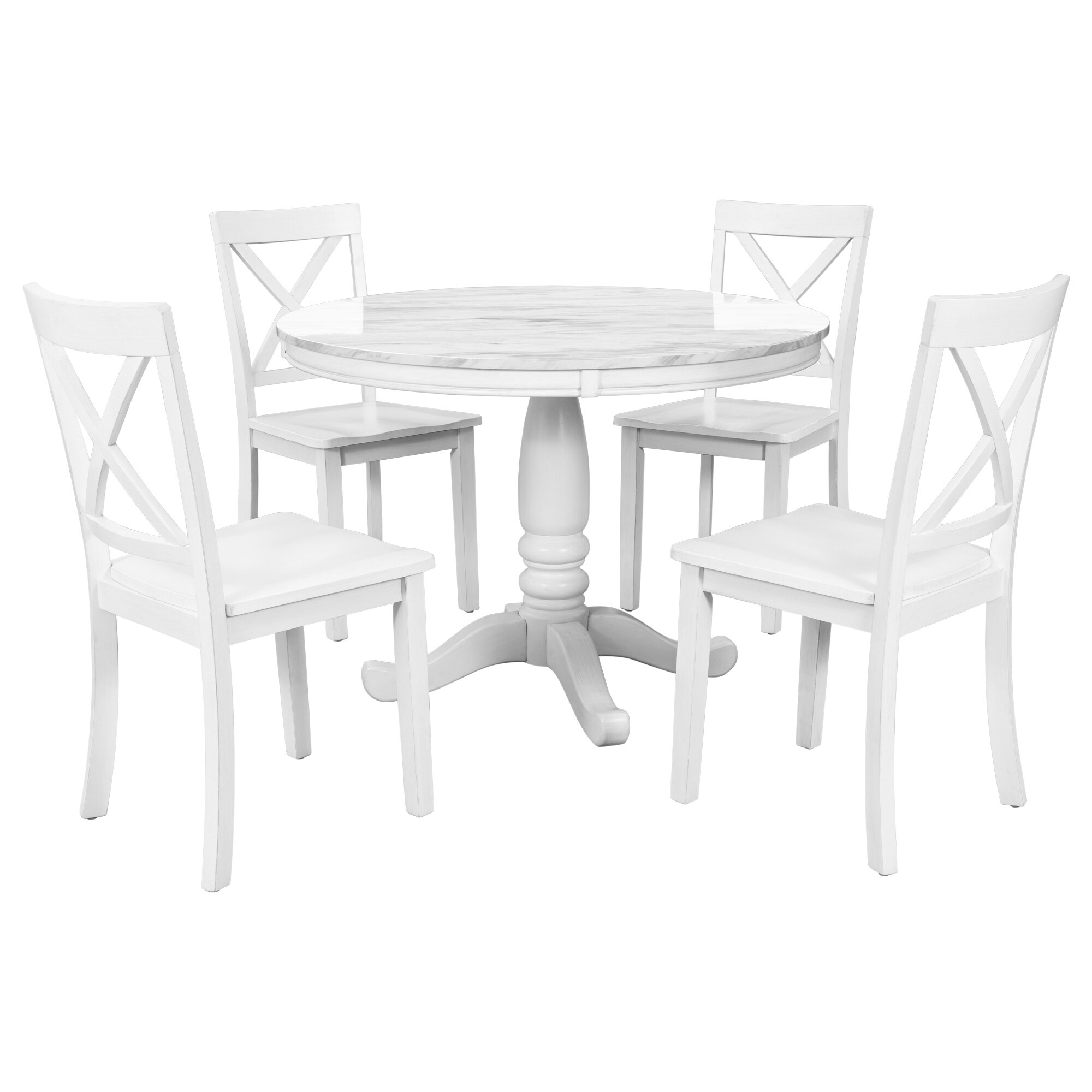 5-Piece Round Dining Table Set for 4 with Drop Leaf & 4 Padded Chairs