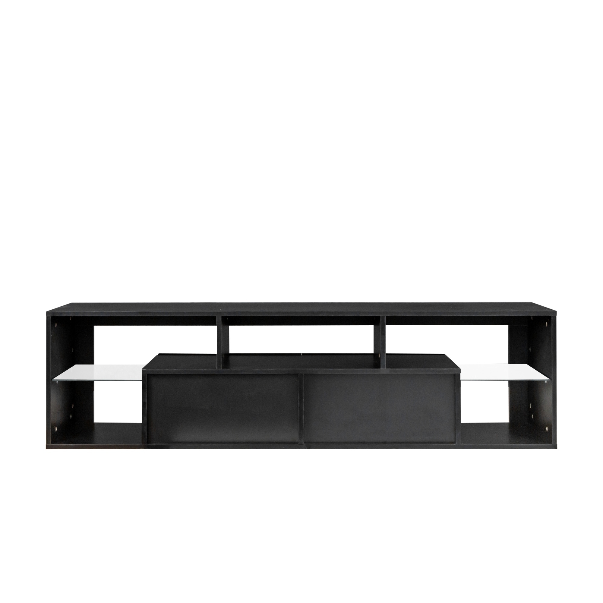 Modern TV Stand with 2 Drawers & 5 Open Shelves, Wall-Mounted Floating TV Console Cabinet with Remote-Controlled LED Lighting