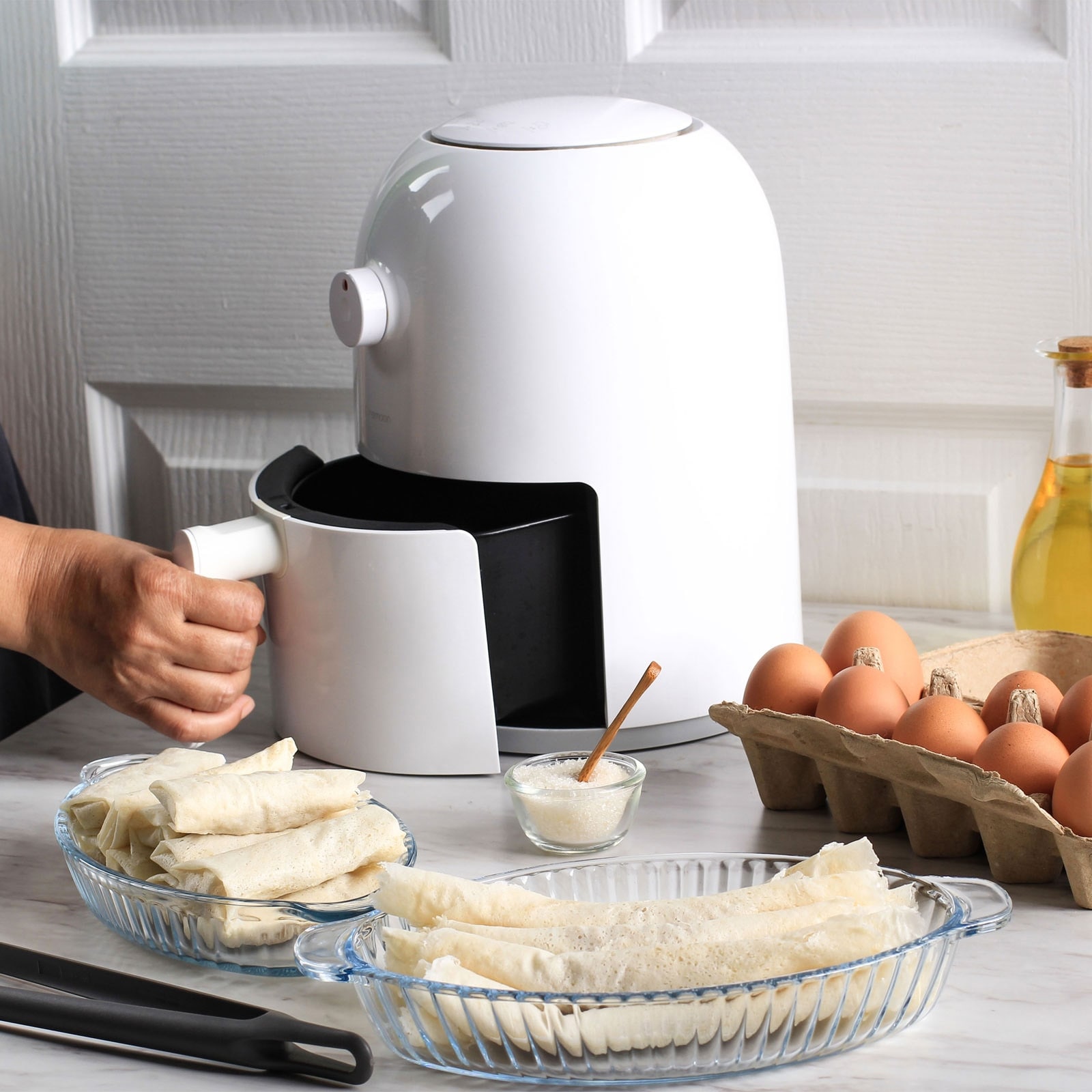 Silicone Air Fryer Pot with Handles Reusable Dual Basket Accessories Grey Black - Grey Black - 7.61" x 4.95" x 3.54"