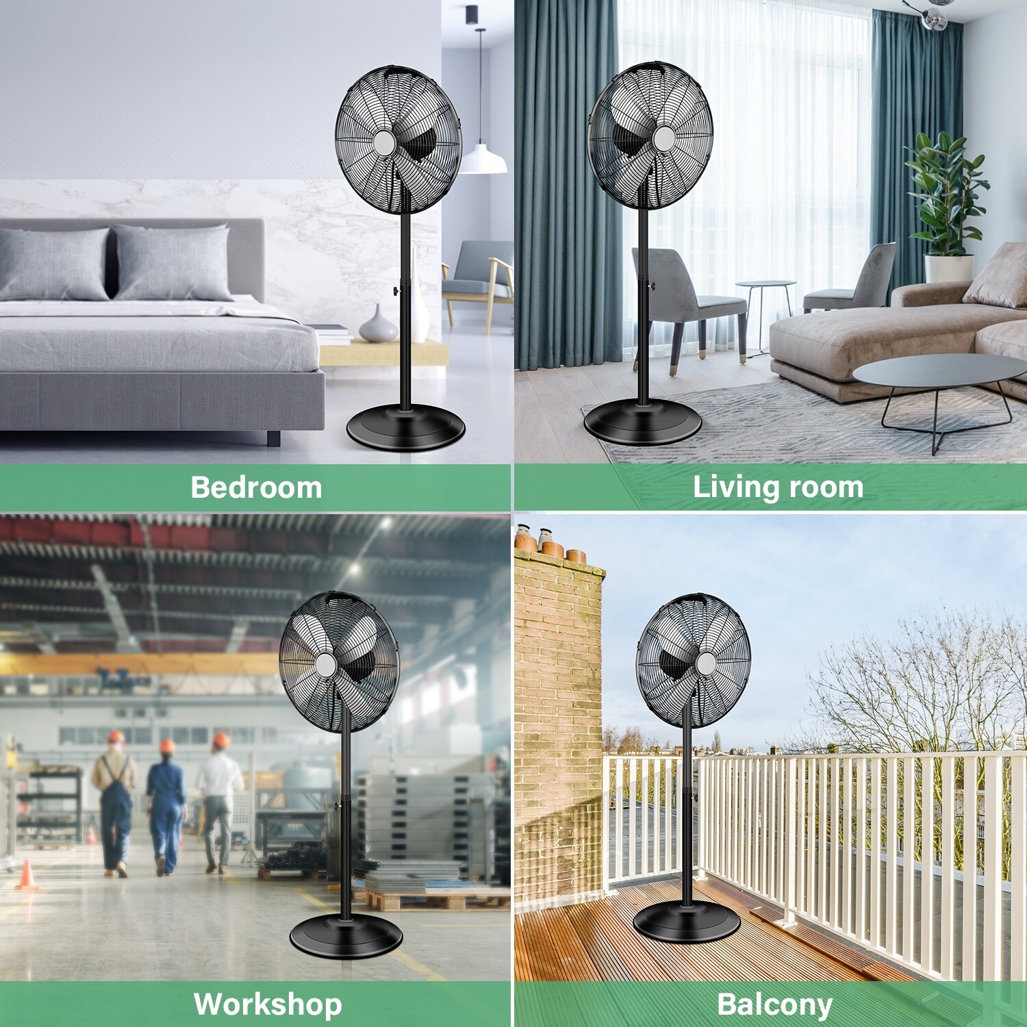16 Inch High Velocity Stand Fan, Adjustable Heights, 75 Degree Oscillating, Low Noise, Quality Made Fan with 3 Settings Speeds