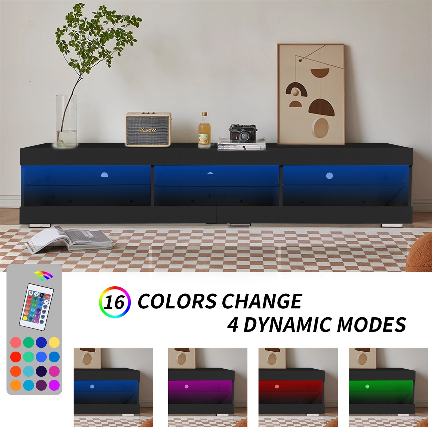 Modern High Glossy LED TV Stand with Storage and Glass Shelves