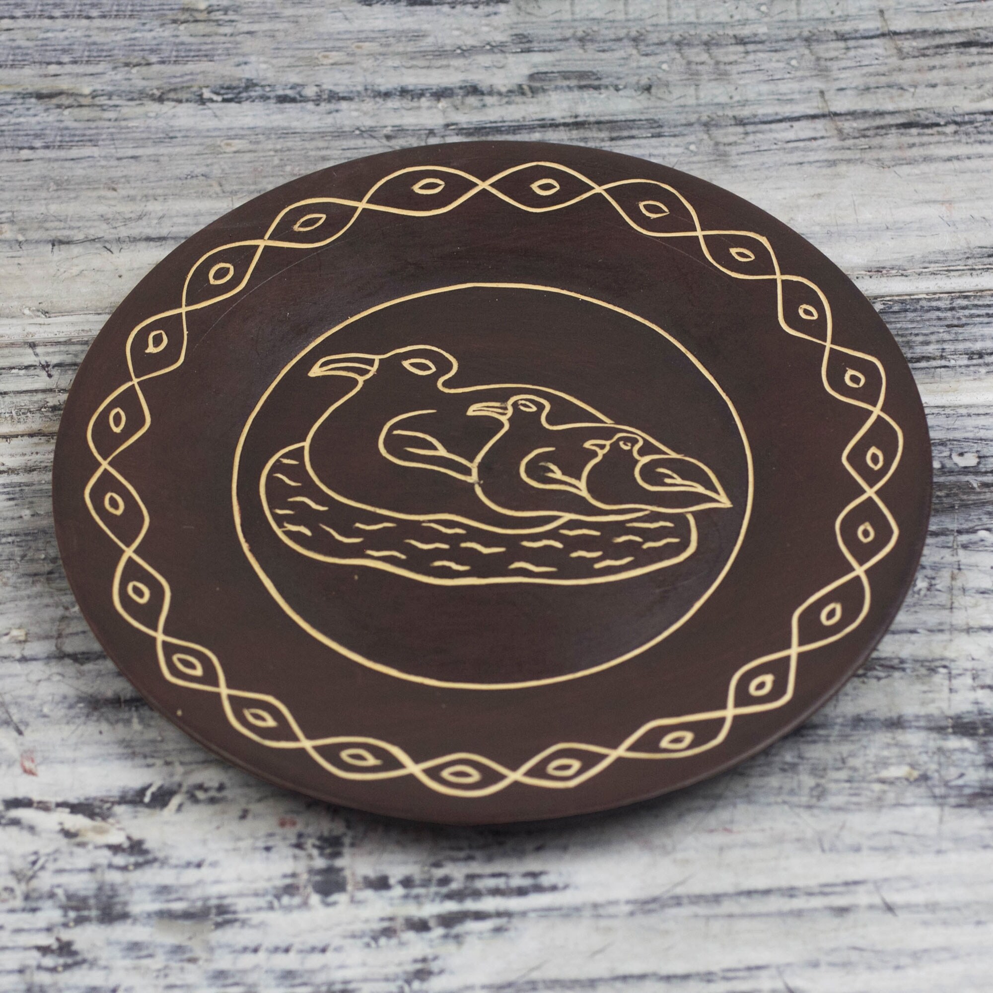 Novica Handmade Mother Duck Wood Decorative Plate