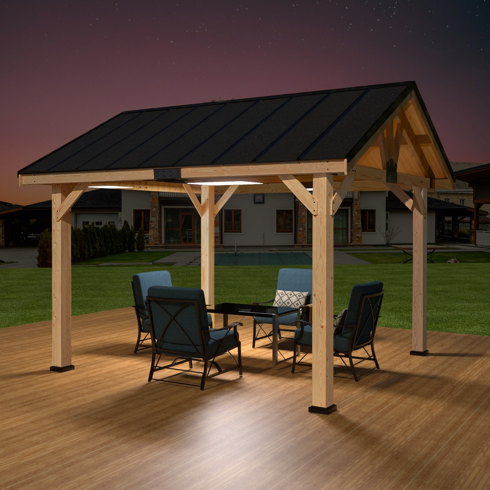 11x11 FT Outdoor Solid Wood Gazebo with Waterproof Asphalt Roof