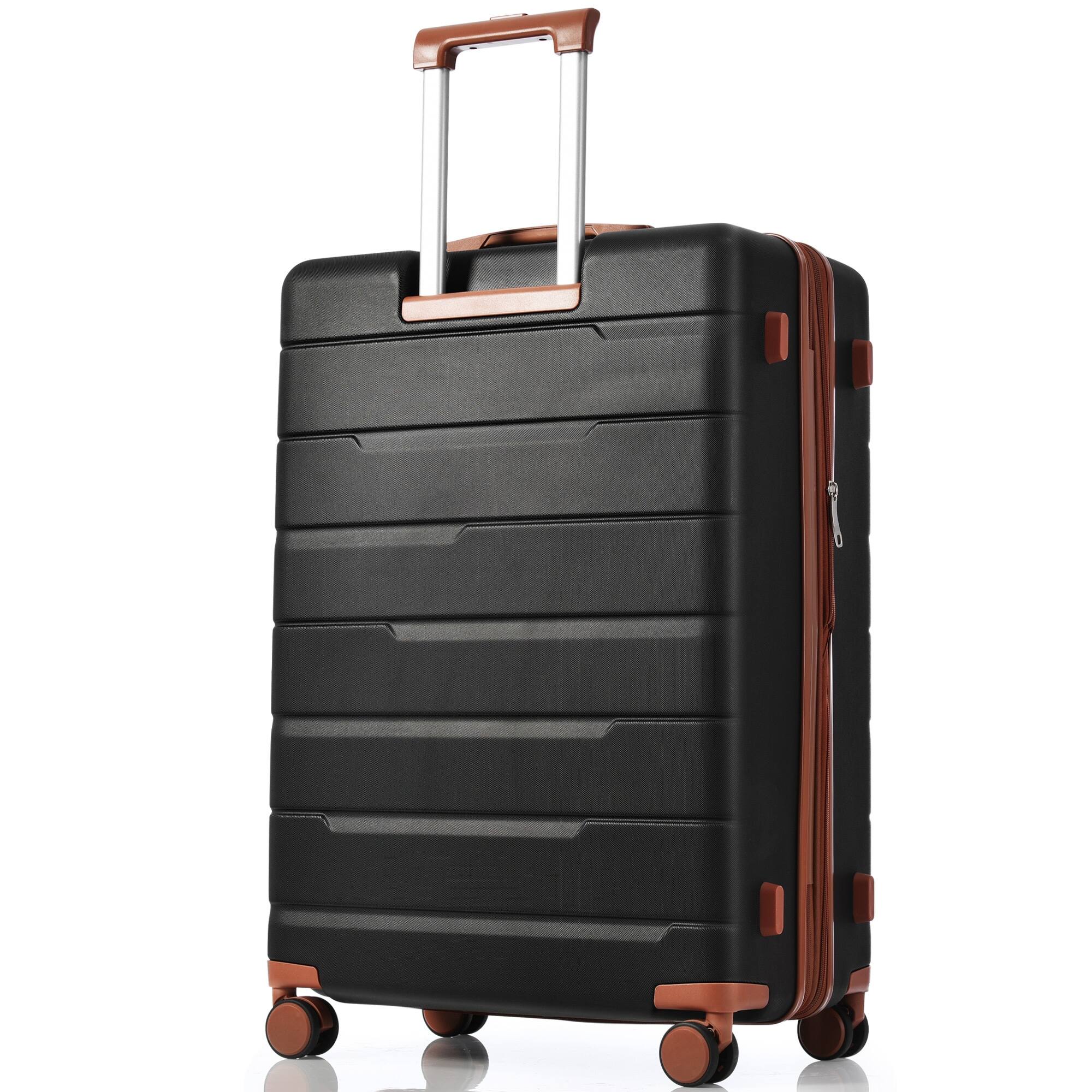 3Pcs Luggage Sets Suitcase Set (20"/24"/28") w/Spinner Wheels, Black Brown
