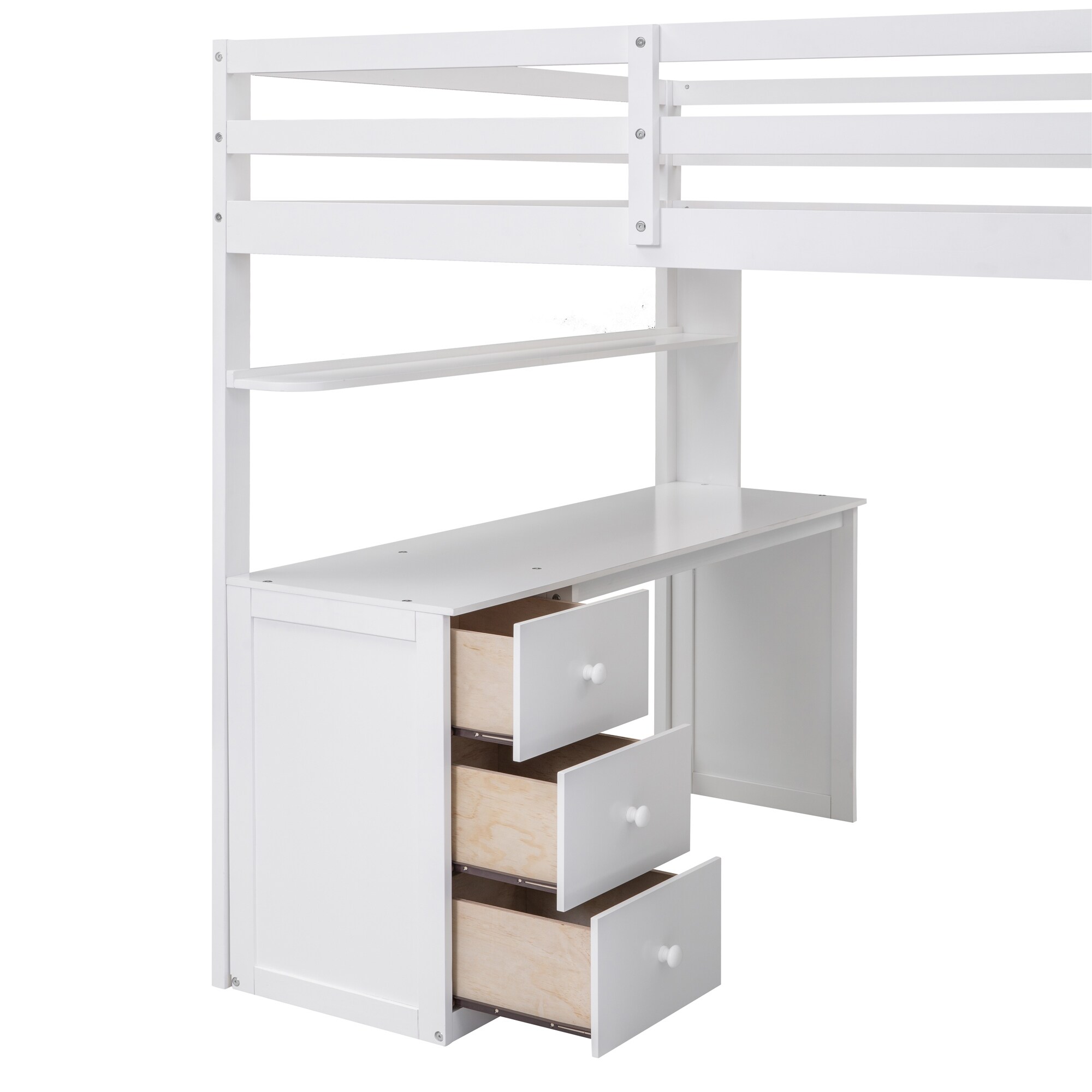 Wooden Space-Saving Loft Bed with Drawers, Desk & Wardrobe