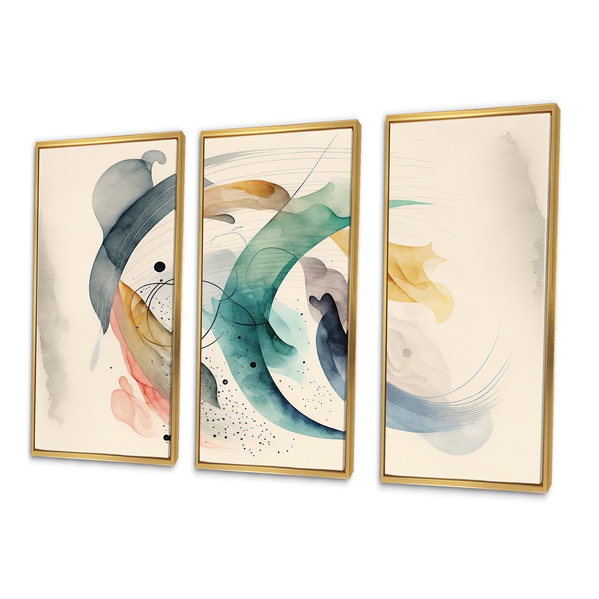 Designart "Soft Minimalist Abstract " Modern Waves Framed Canvas Art Print - 3 Panels