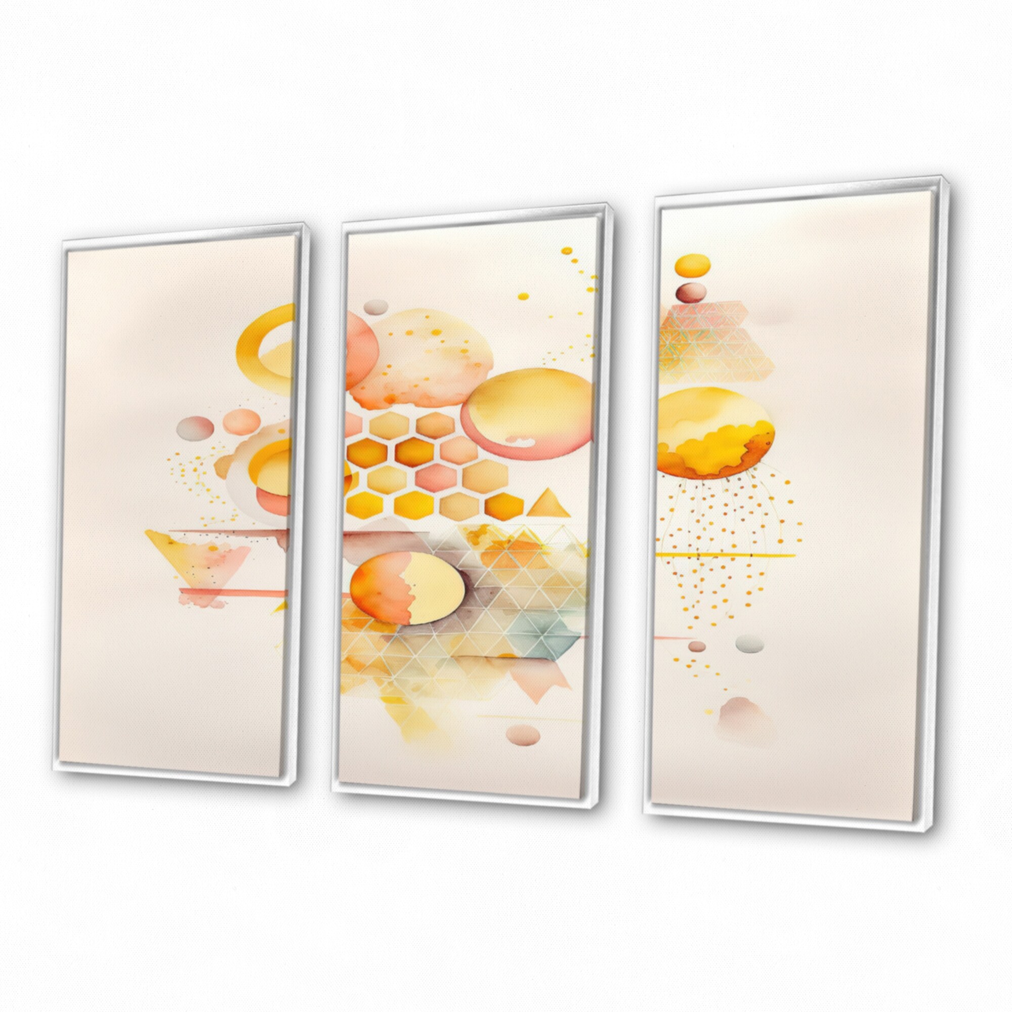 Designart "Yellow Multi Shape Abstract VI" Modern Geometric Framed Canvas Art Print - 3 Panels