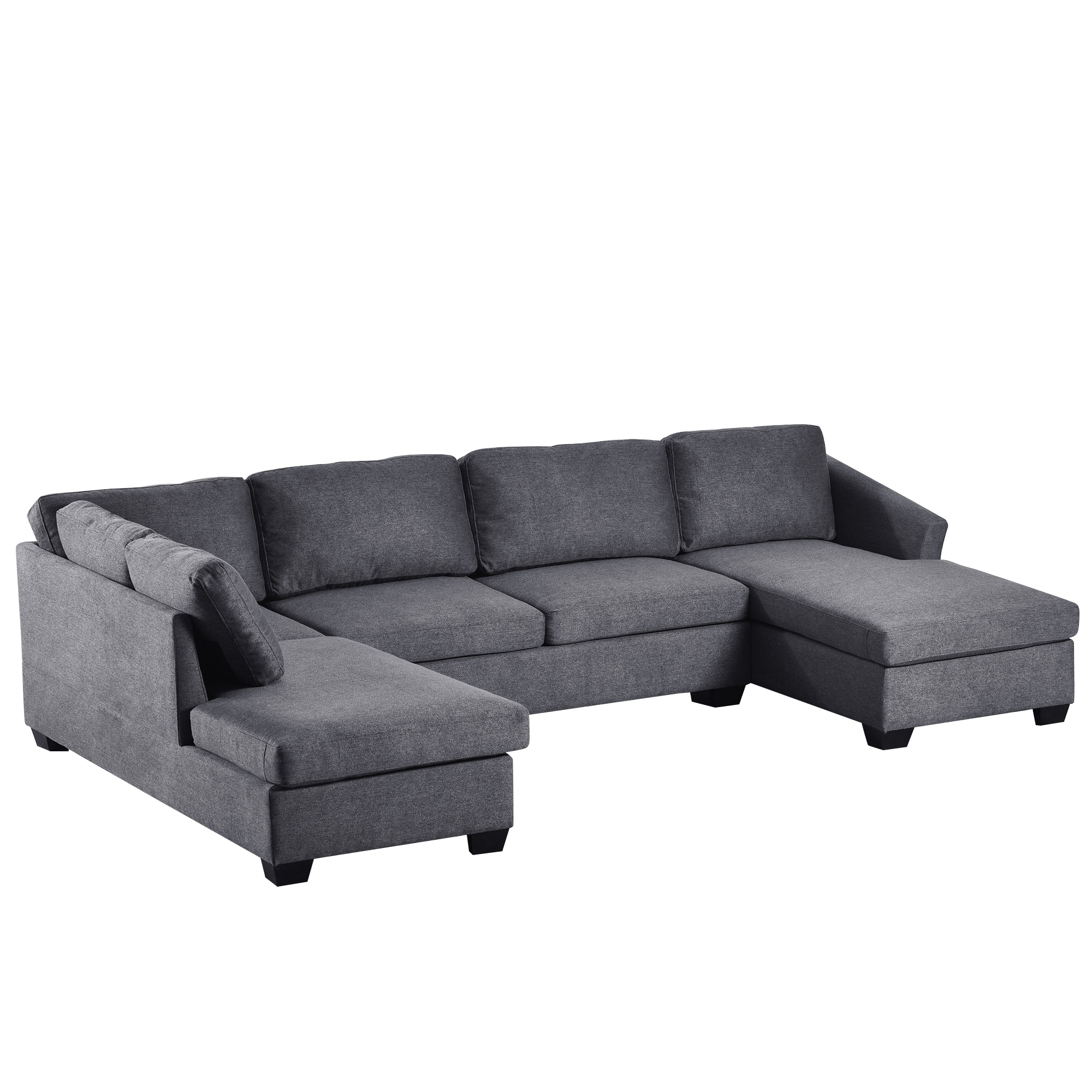 Modern Large U-Shape Sectional Sofa, Wood Frame and Birch Wood Legs, Double Extra Wide Chaise Lounge Couch