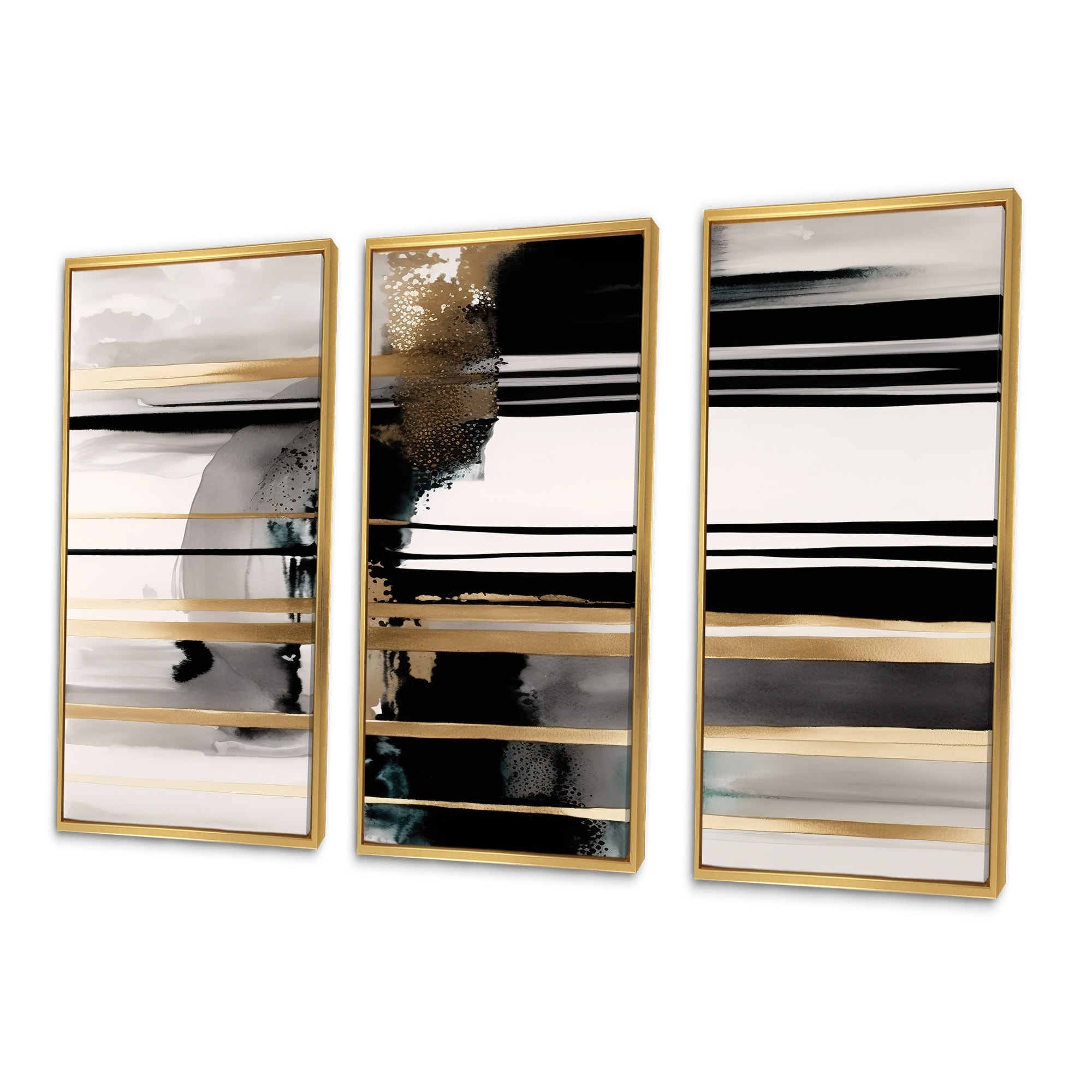 Designart "Abstract Transitional Shapes IV" Modern Shapes Transitional Framed Canvas Art Print - 3 Panels